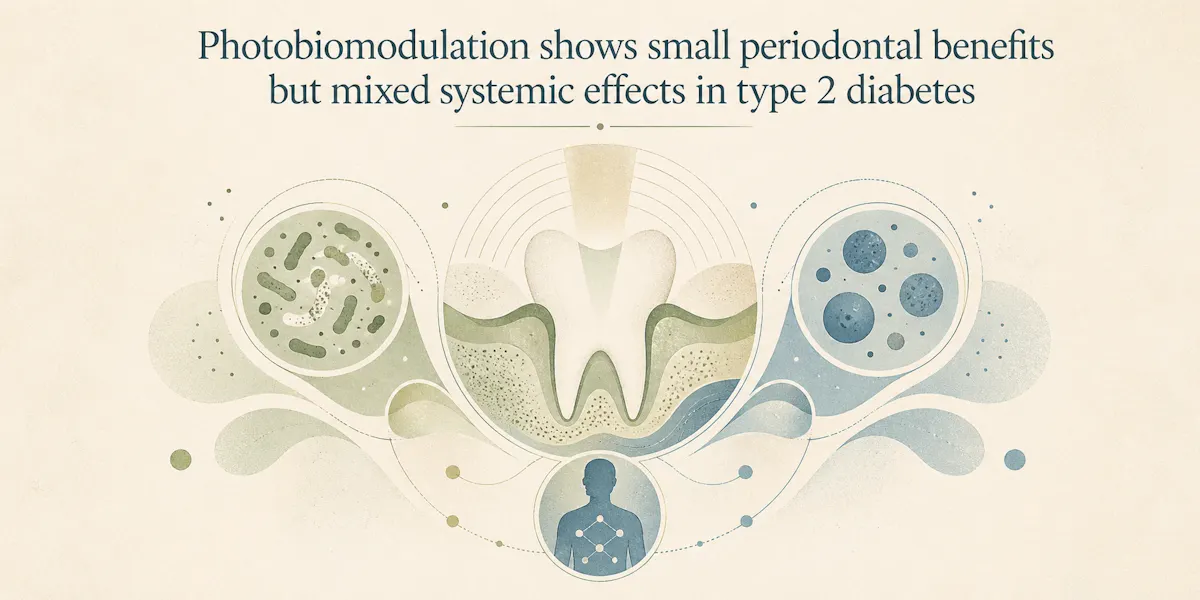 Photobiomodulation shows small periodontal benefits but mixed systemic effects in type 2 diabetes