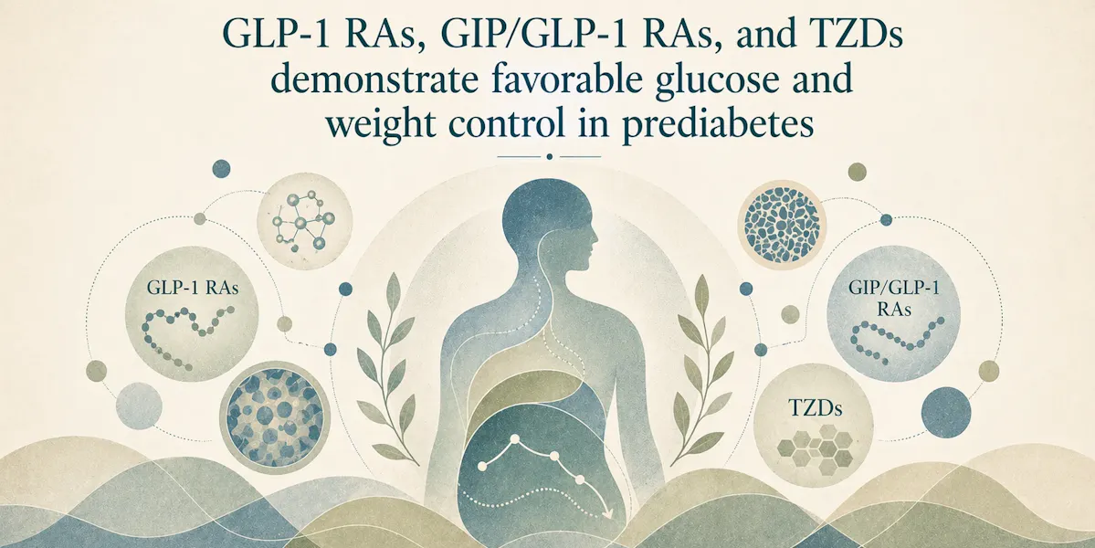 GLP-1 RAs, GIP/GLP-1 RAs, and TZDs demonstrate favorable glucose and weight control in prediabetes