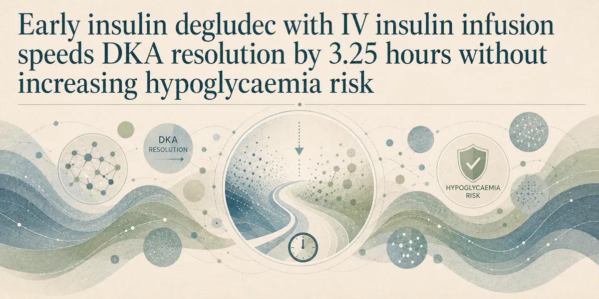 Early insulin degludec with IV insulin infusion speeds DKA resolution by 3.25 hours without increasing hypoglycaemia risk