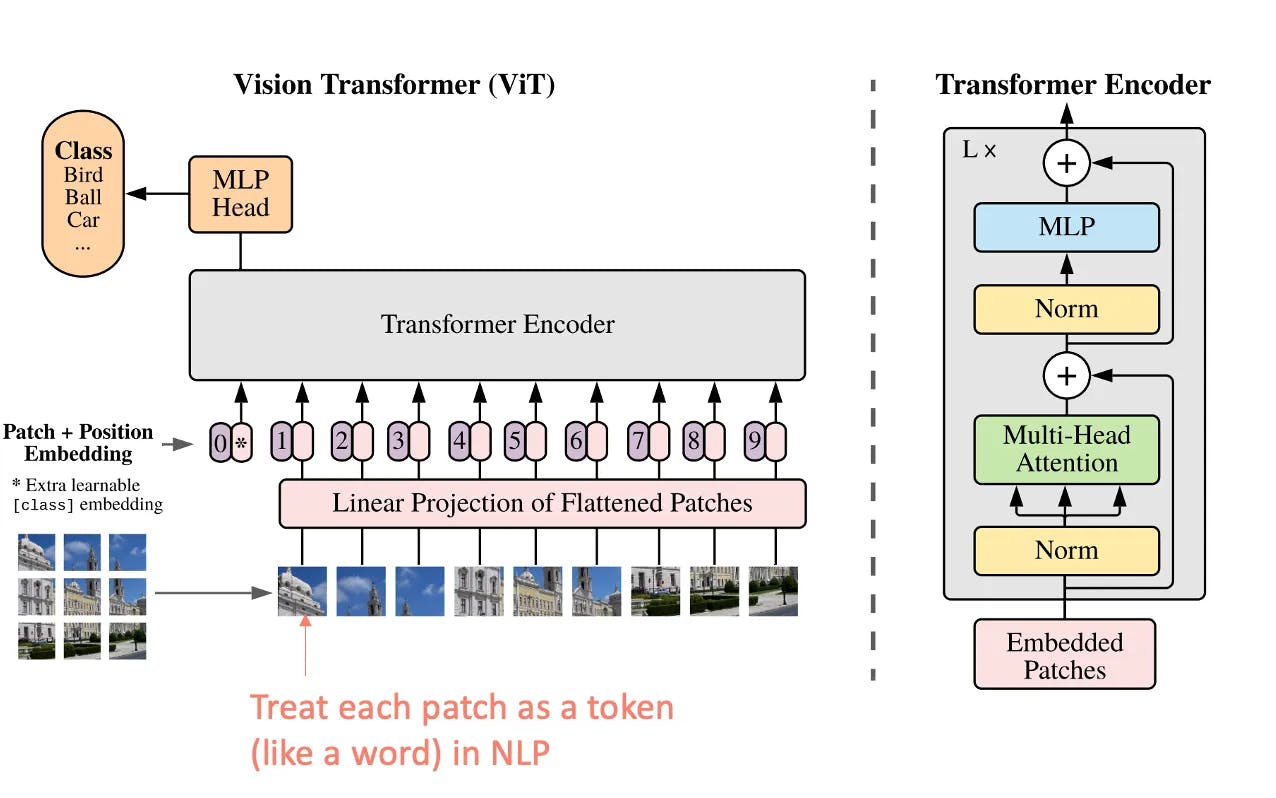 Representation of Vision Transformer architecture 
