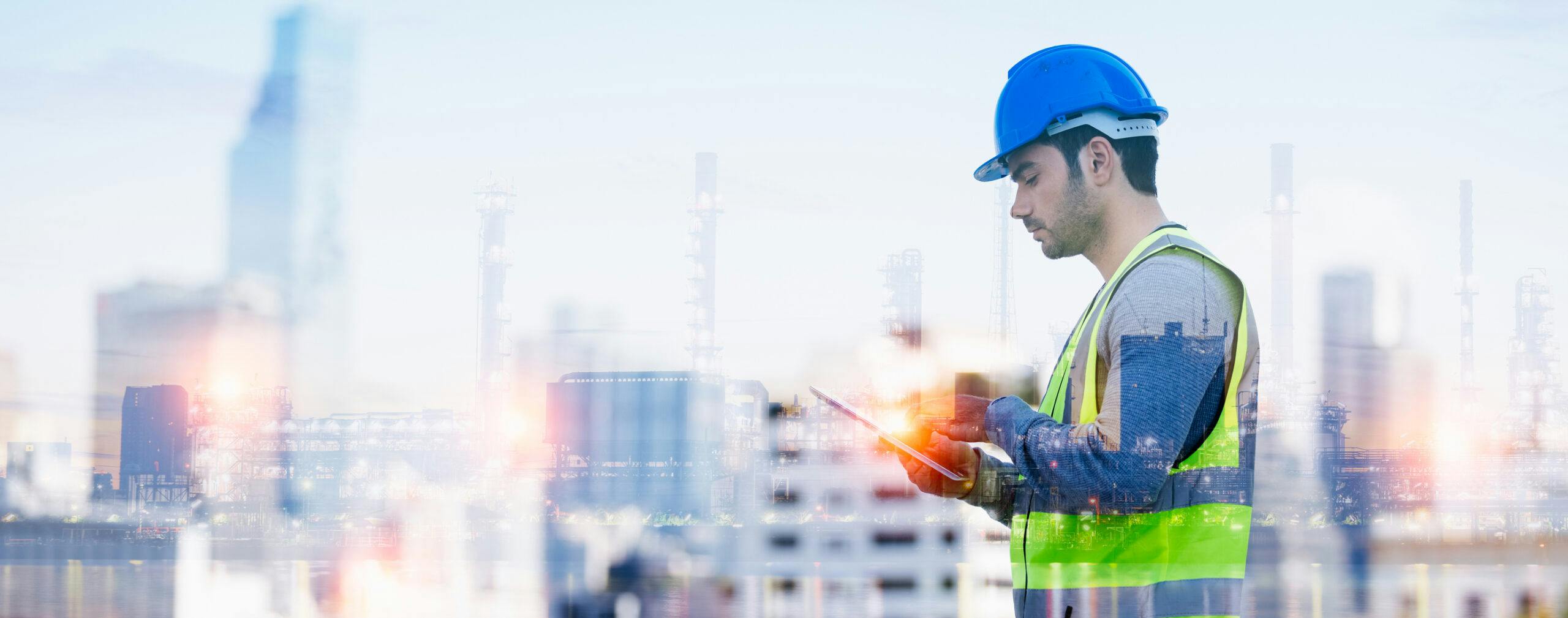 On-site field worker using tablet with AI integrated