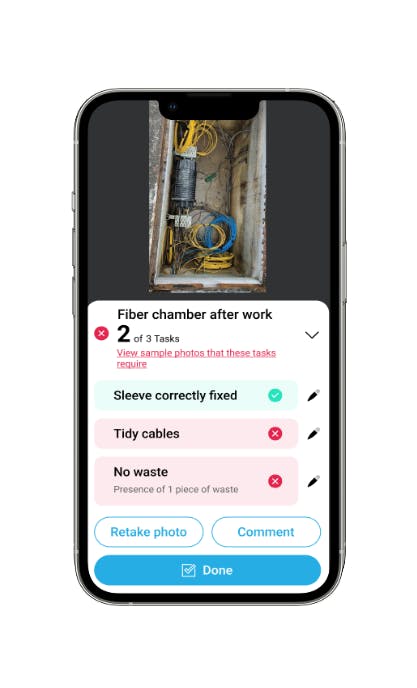 smartphone with Deepomatic's app and quality checkpoints