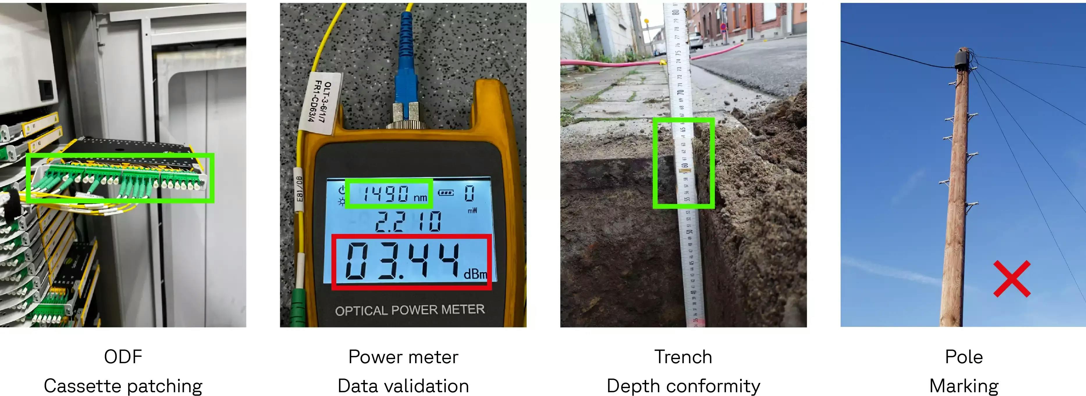 Photos of fiber equipment with checkpoints analysed by Deepomatic's AI