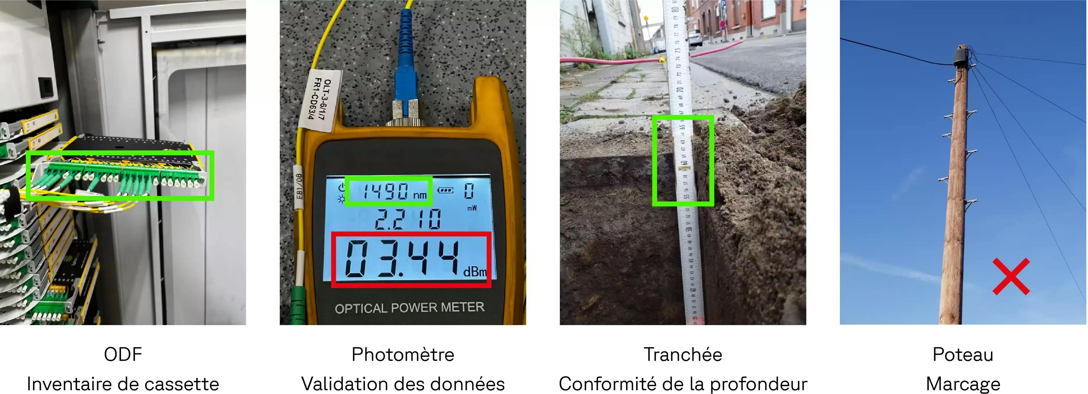 Photos d'équipement pendant la construction de la fibre optique avec les points de contrôles vérifiés par Deepomatic