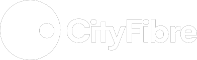logotipo de City Fibre en blanco