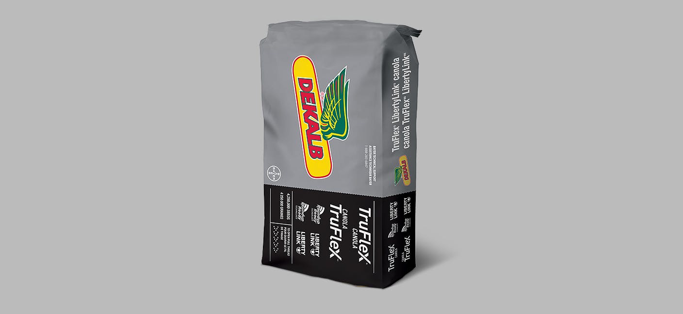 Image of a DEKALB TruFlex Canola with Roundup Ready and LibertyLink Technologies Grey Bag