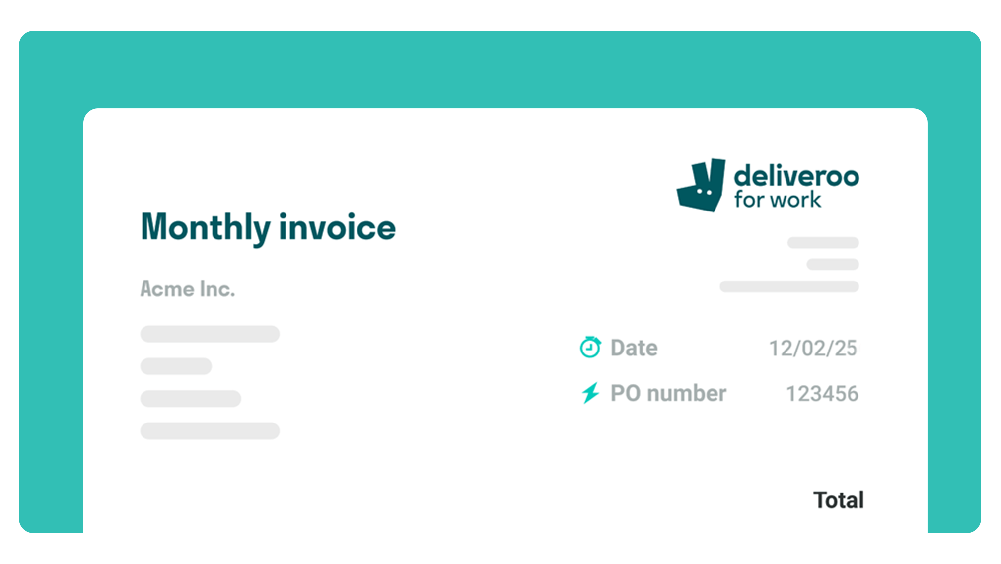 Deliveroo for Work monthly invoice