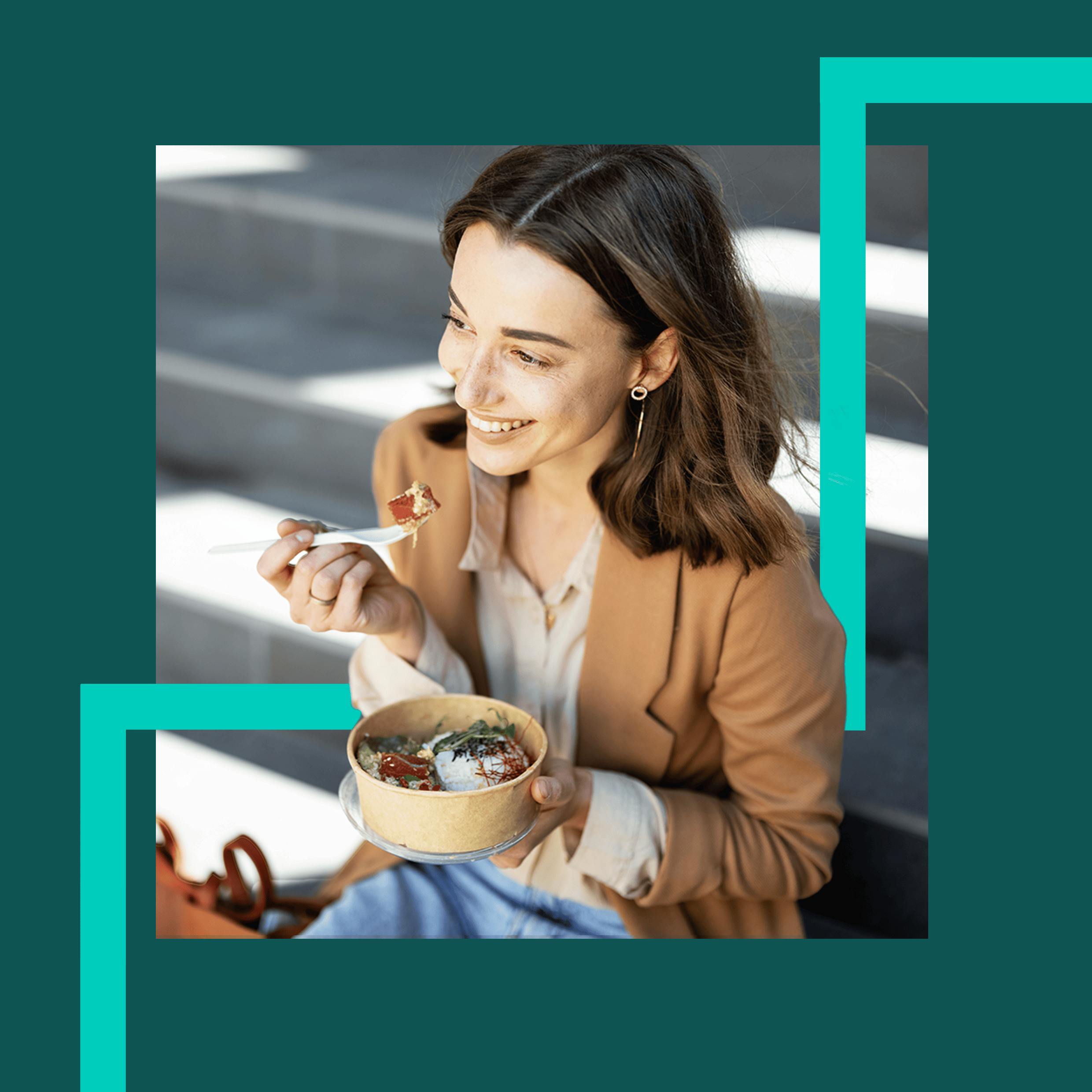 Employee eating lunch outside