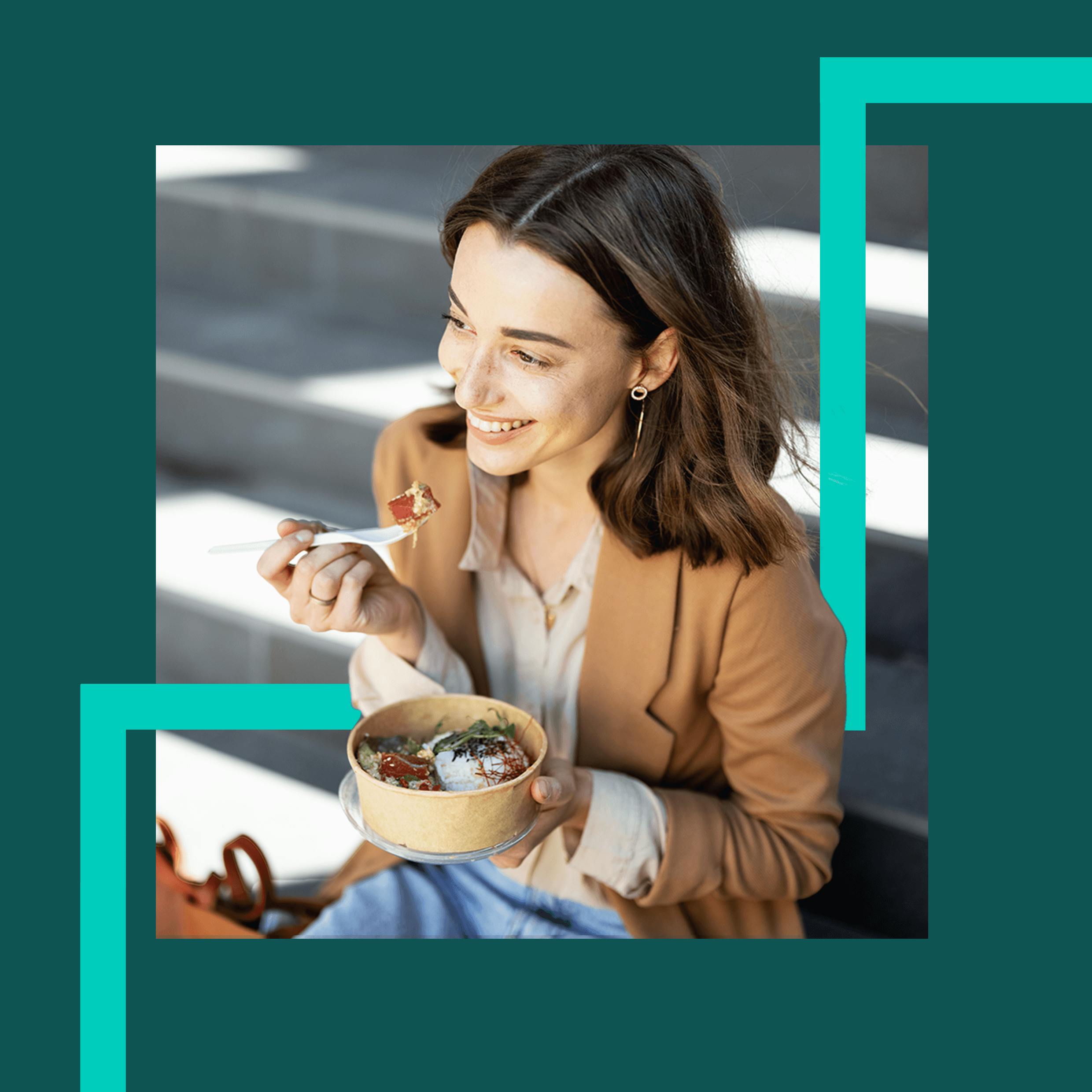 Employee eating lunch outside