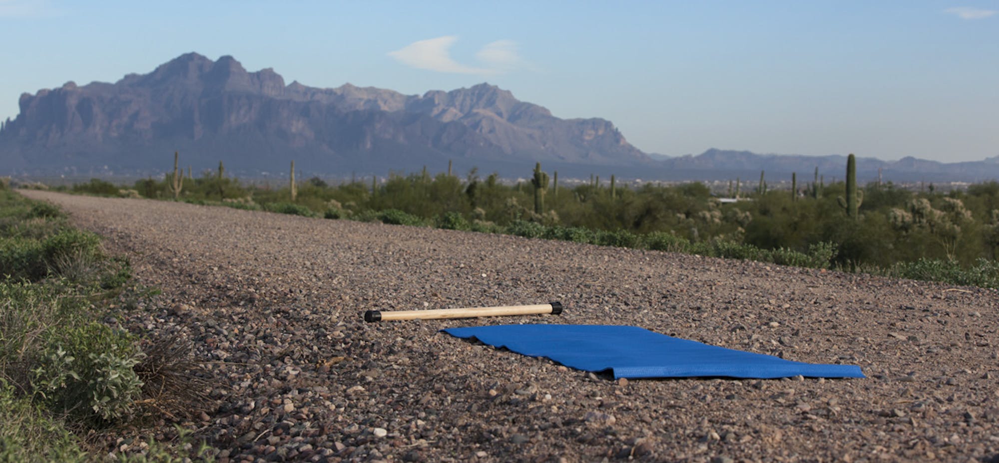 Pilates mat in front of mountains