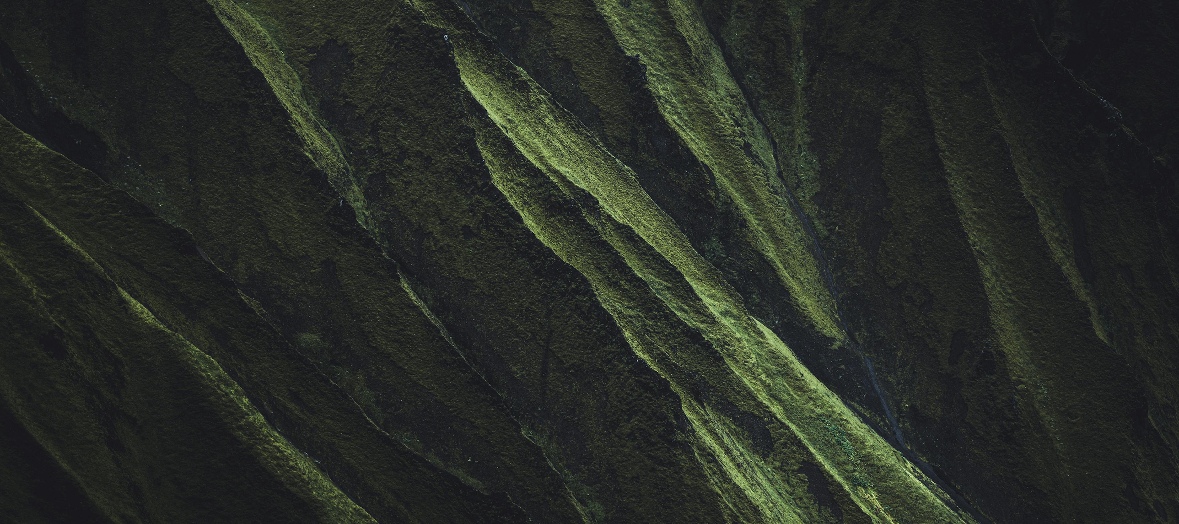 Aerial view of green mountains.