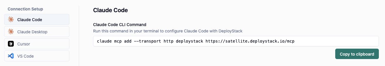 DeployStack MCP Connection String