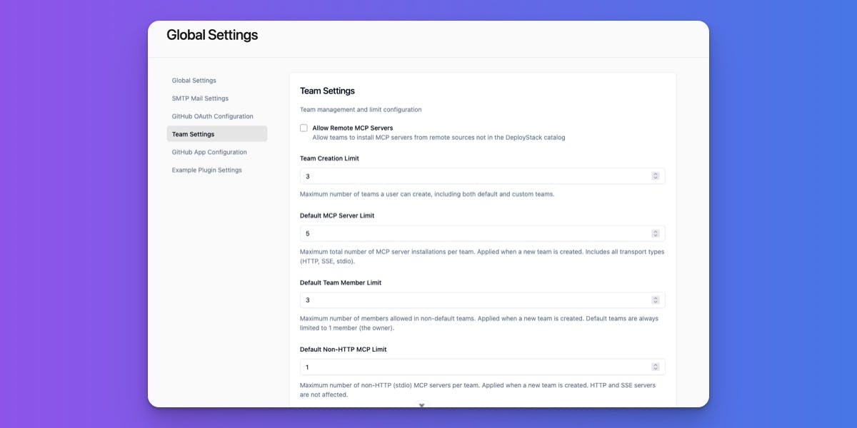 DeployStack Team Settings