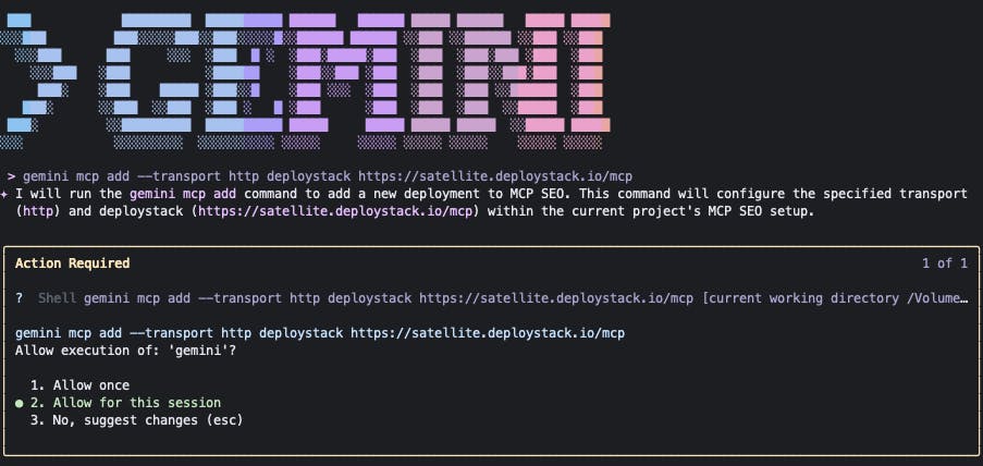 Gemini allow MCP Action for this session for deploystack