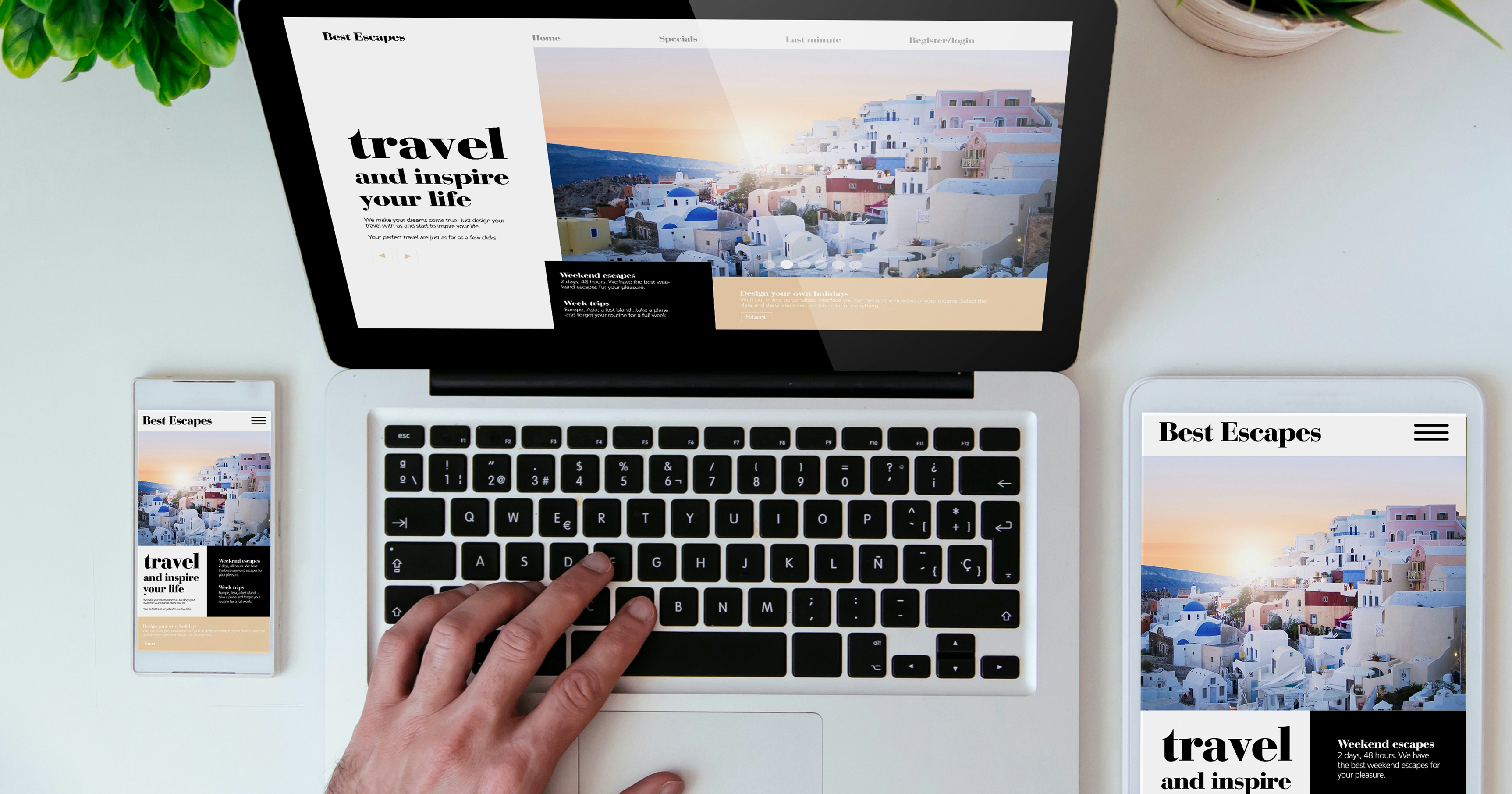 Custom CMS travel website on different devices