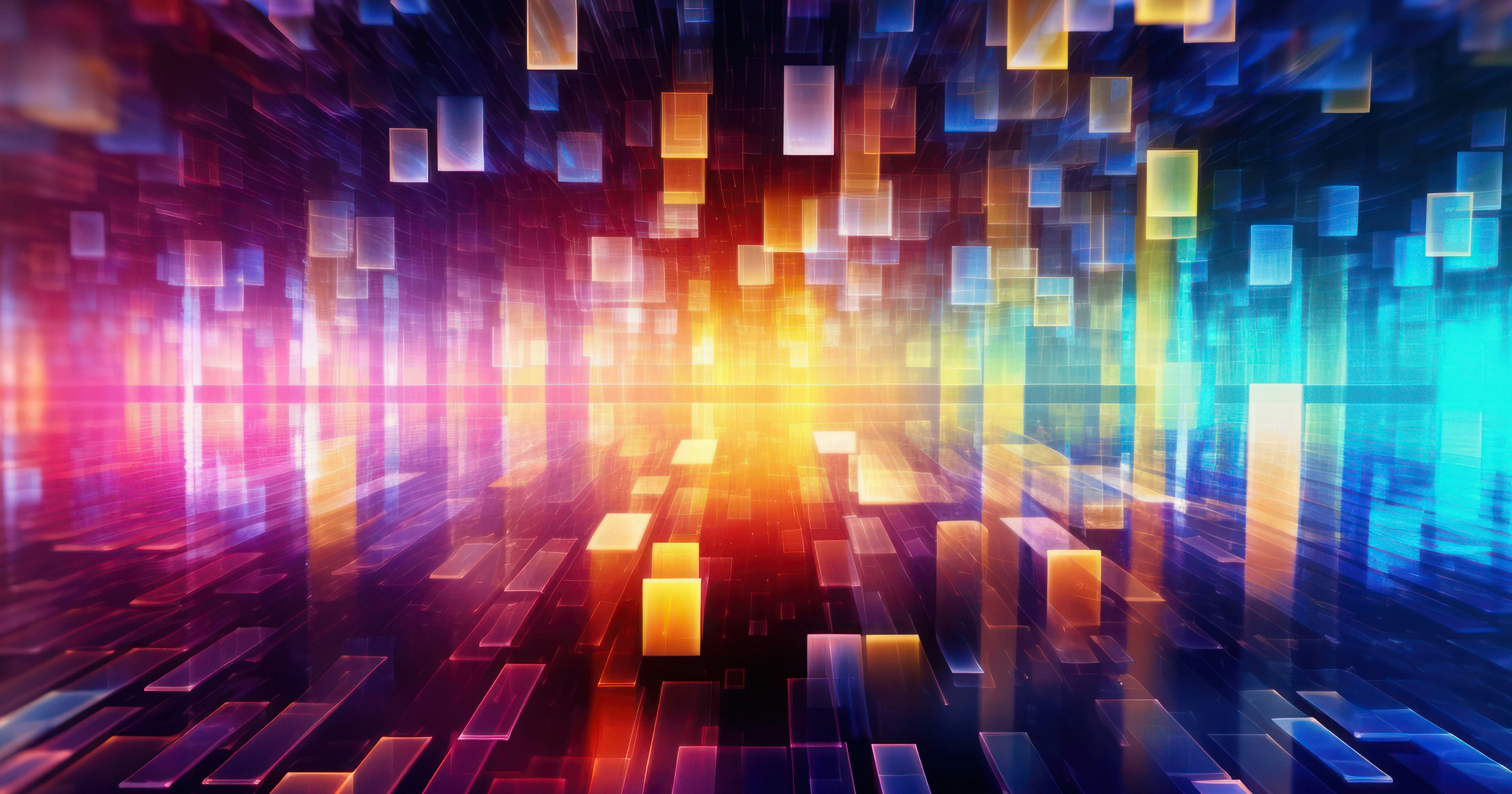 Abstract 3D virtual blocks and landscape imagery representing headless CMS websites