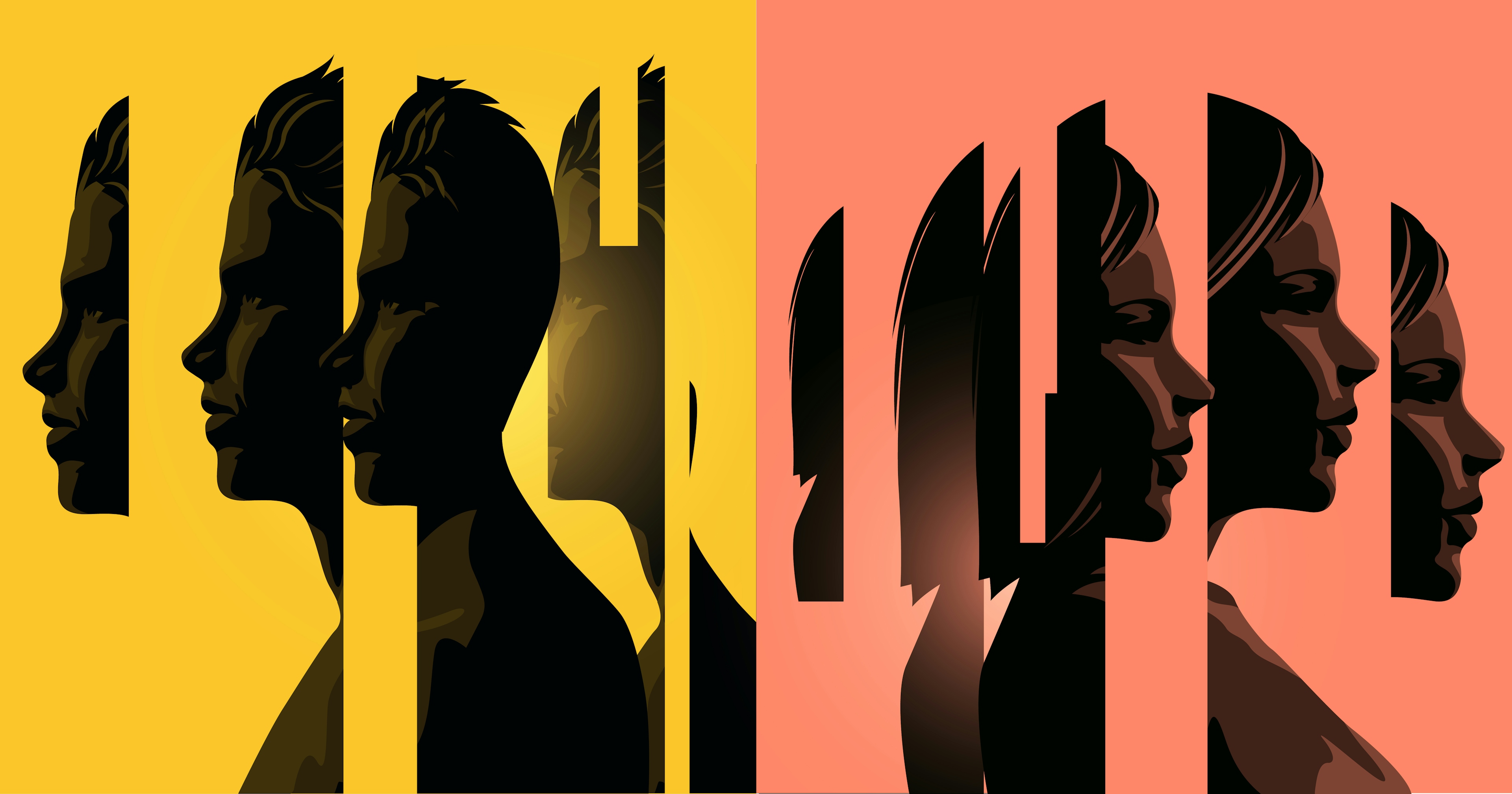 Stylised image of a male and female looking in opposite directions in relation to humanising your business