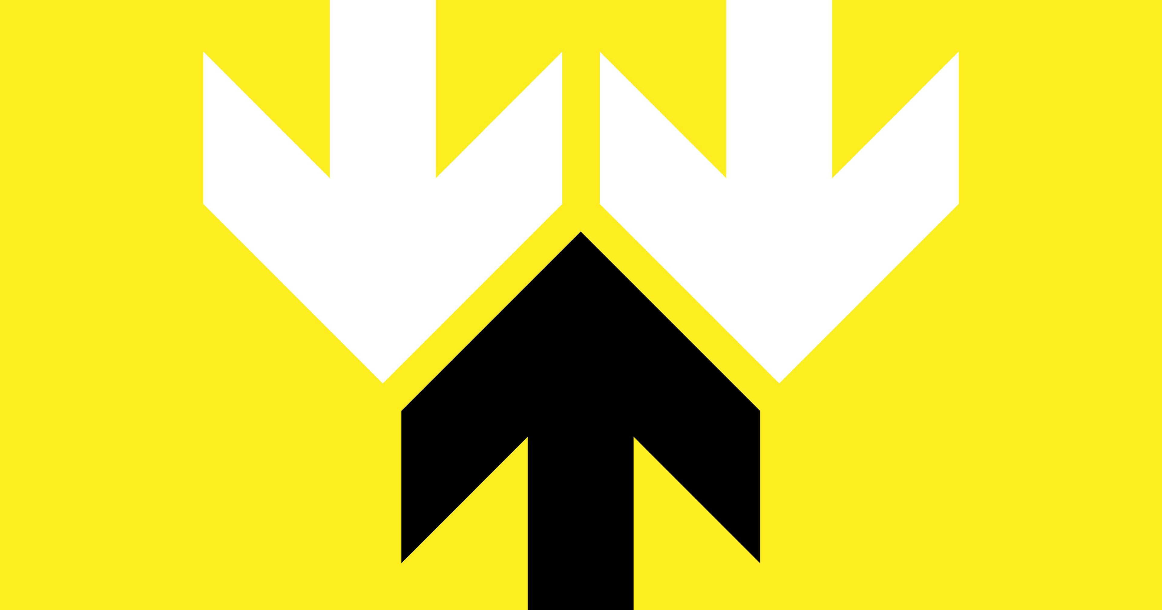A stylised image of one black arrow going in the opposite direction of two other white arrows