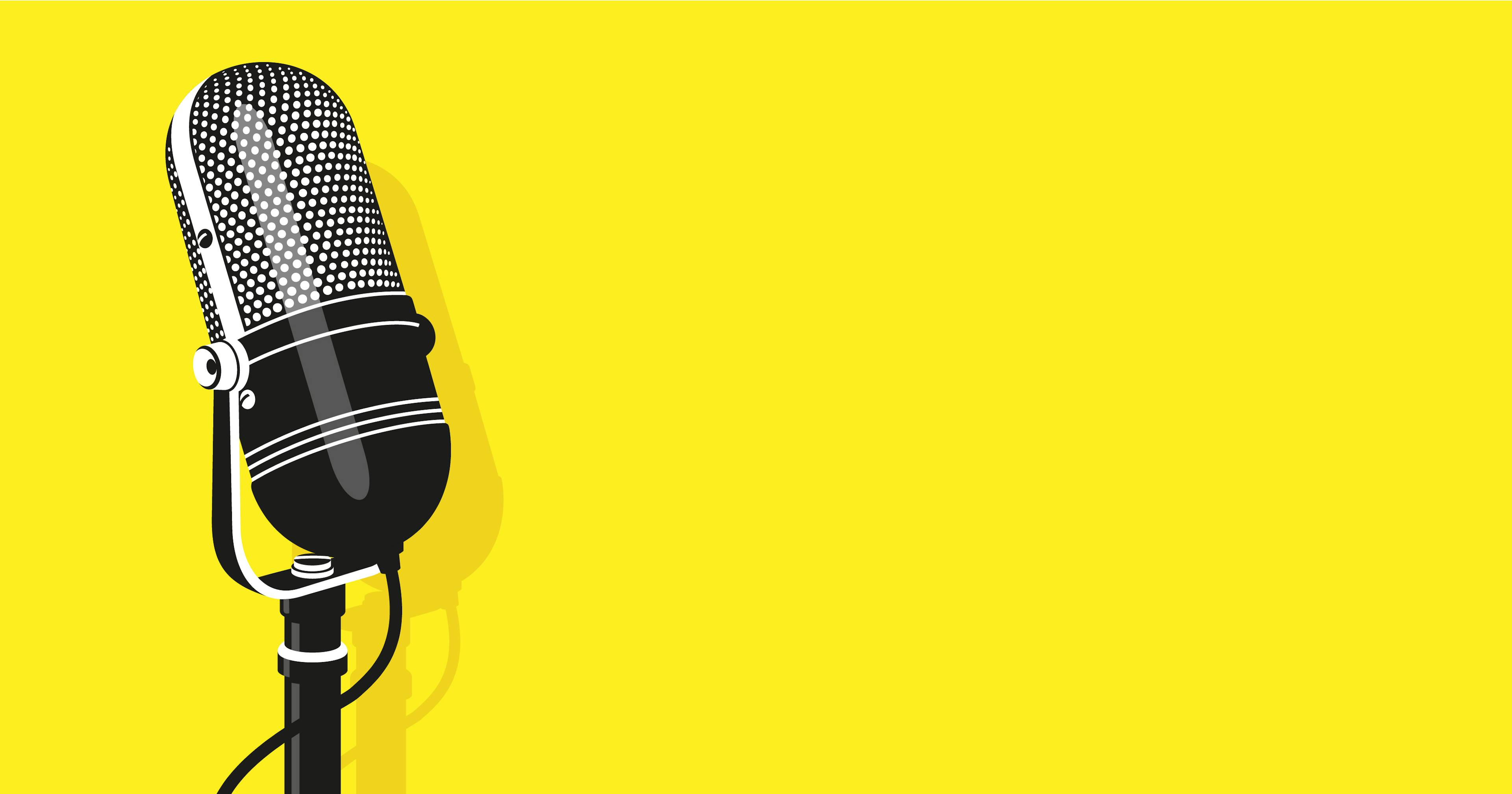 A stylised image of a microphone on yellow background