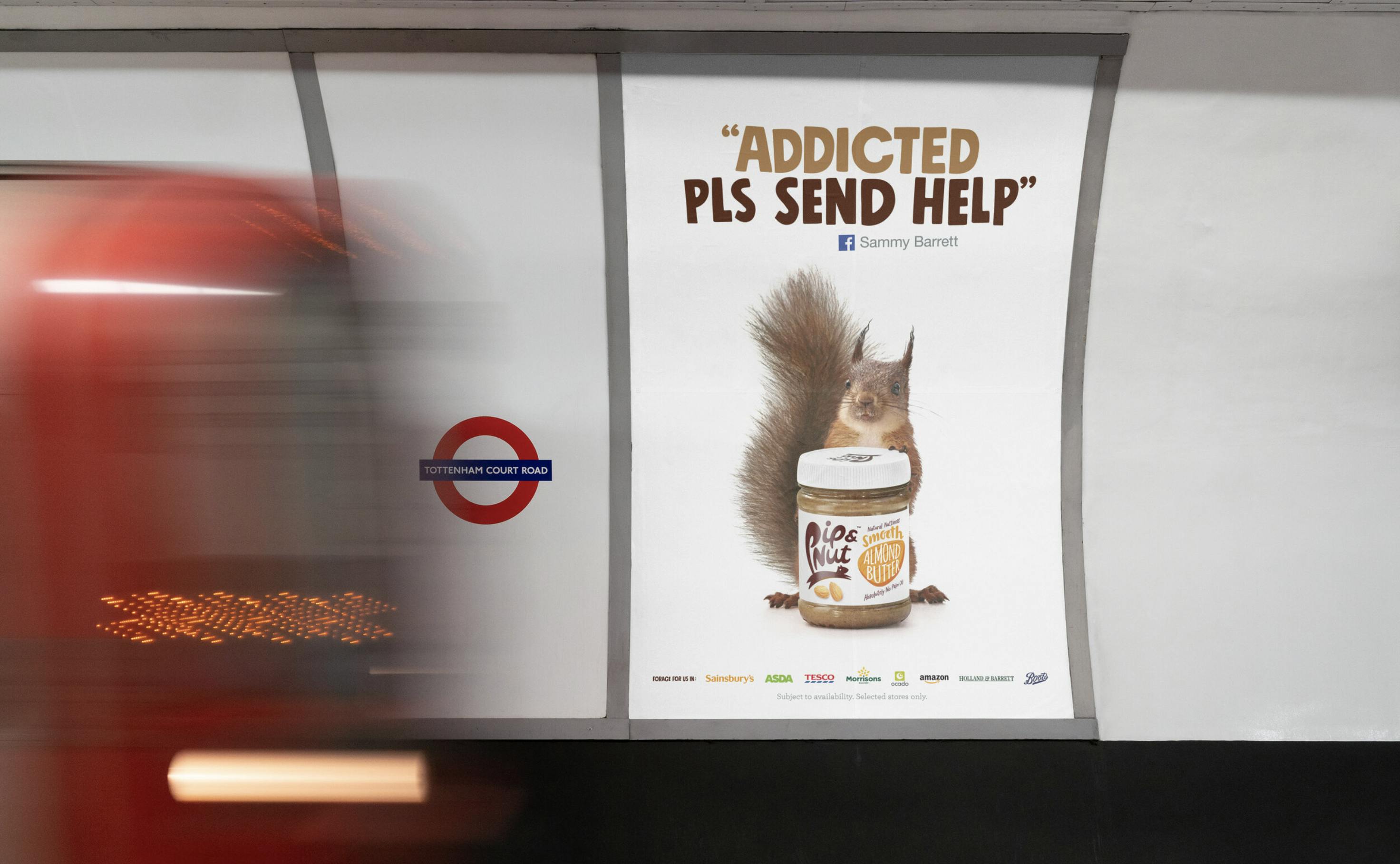 Pip & Nut peanut butter promotional advert in London underground