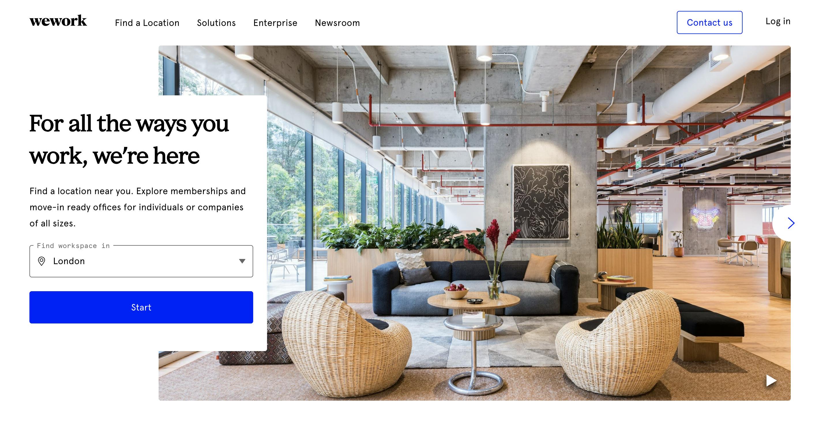 WeWork website screenshot