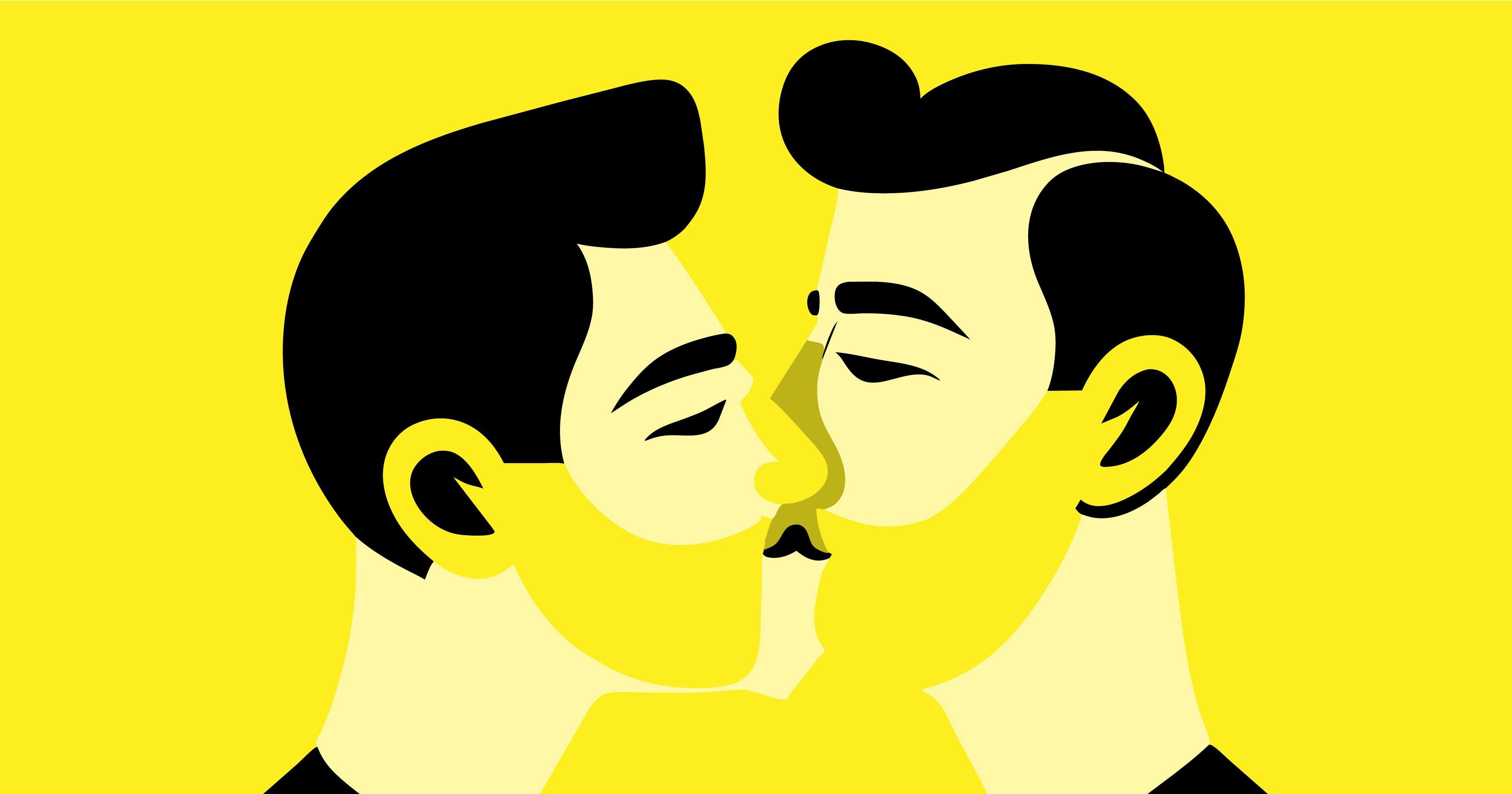A stylised graphical image of two men kissing representing DEI
