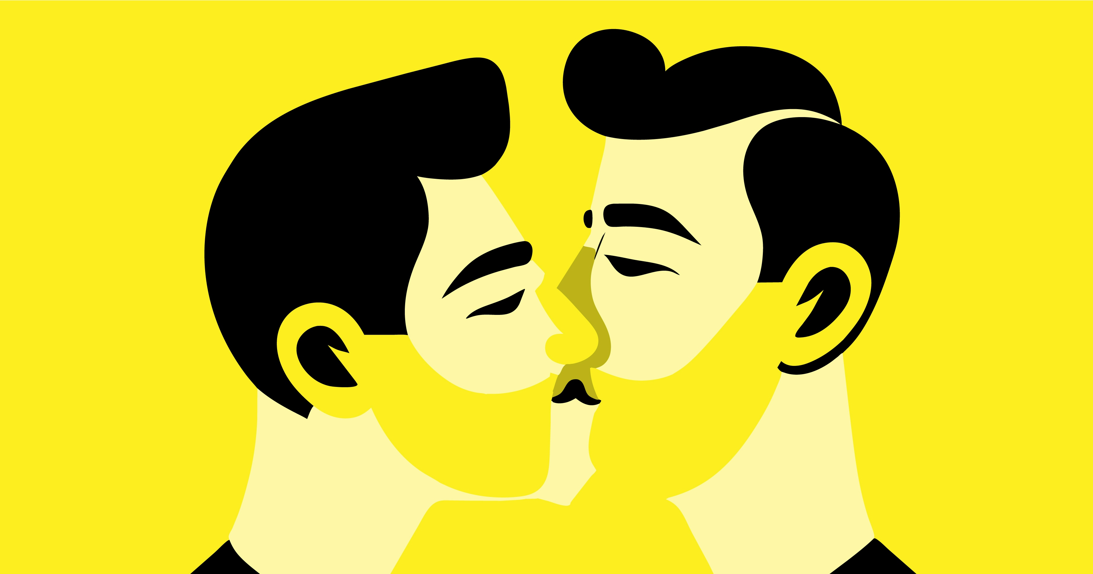 A stylised graphical image of two men kissing representing DEI