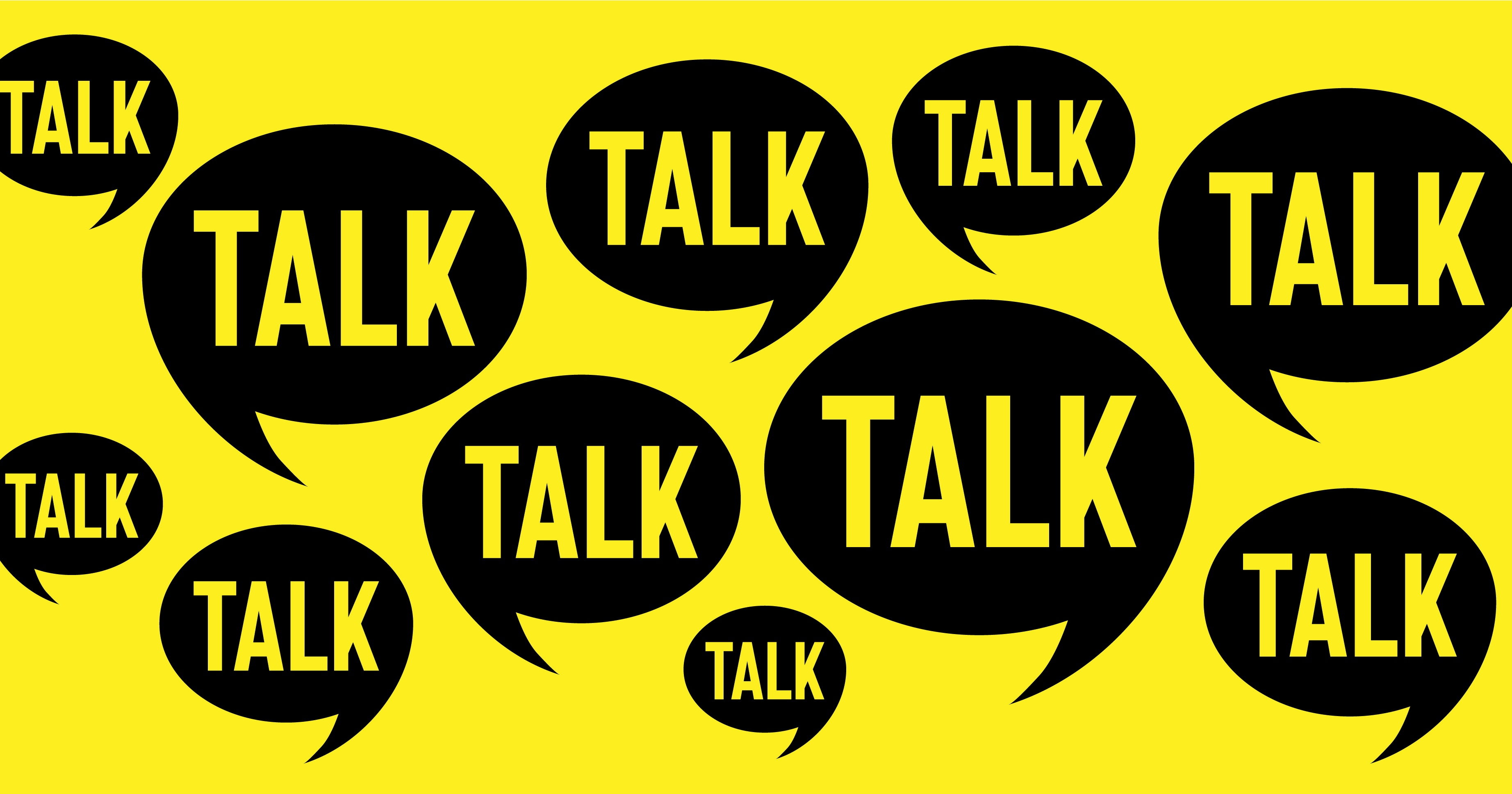 A stylised image of speech bubbles saying Talk