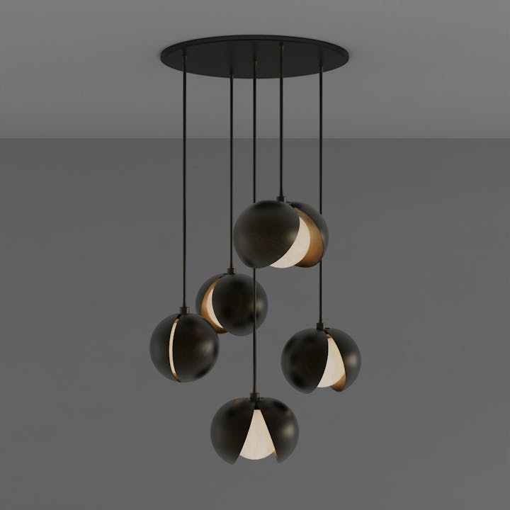 de sousa hughes tholos chandelier statuary bronze natural bronze 5pc dark background