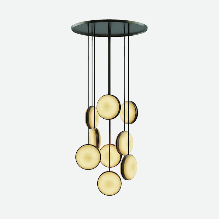 de sousa hughes monos round chandelier 9 lens statuary bronze alabaster stone front