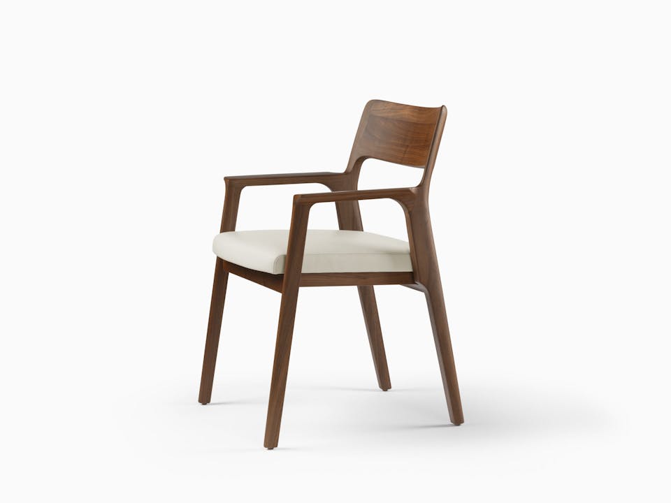 de sousa hughes caste buell dining arm chair walnut natural side angle