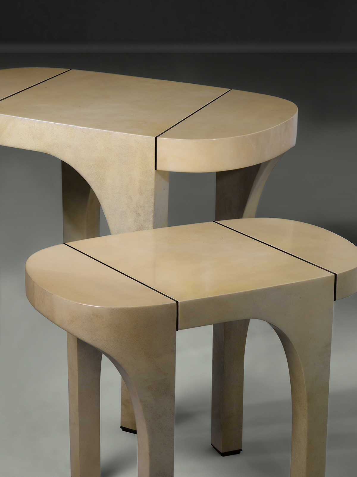 de sousa hughes alexander lamont portico side tables cafe au lait parchment top detail 2