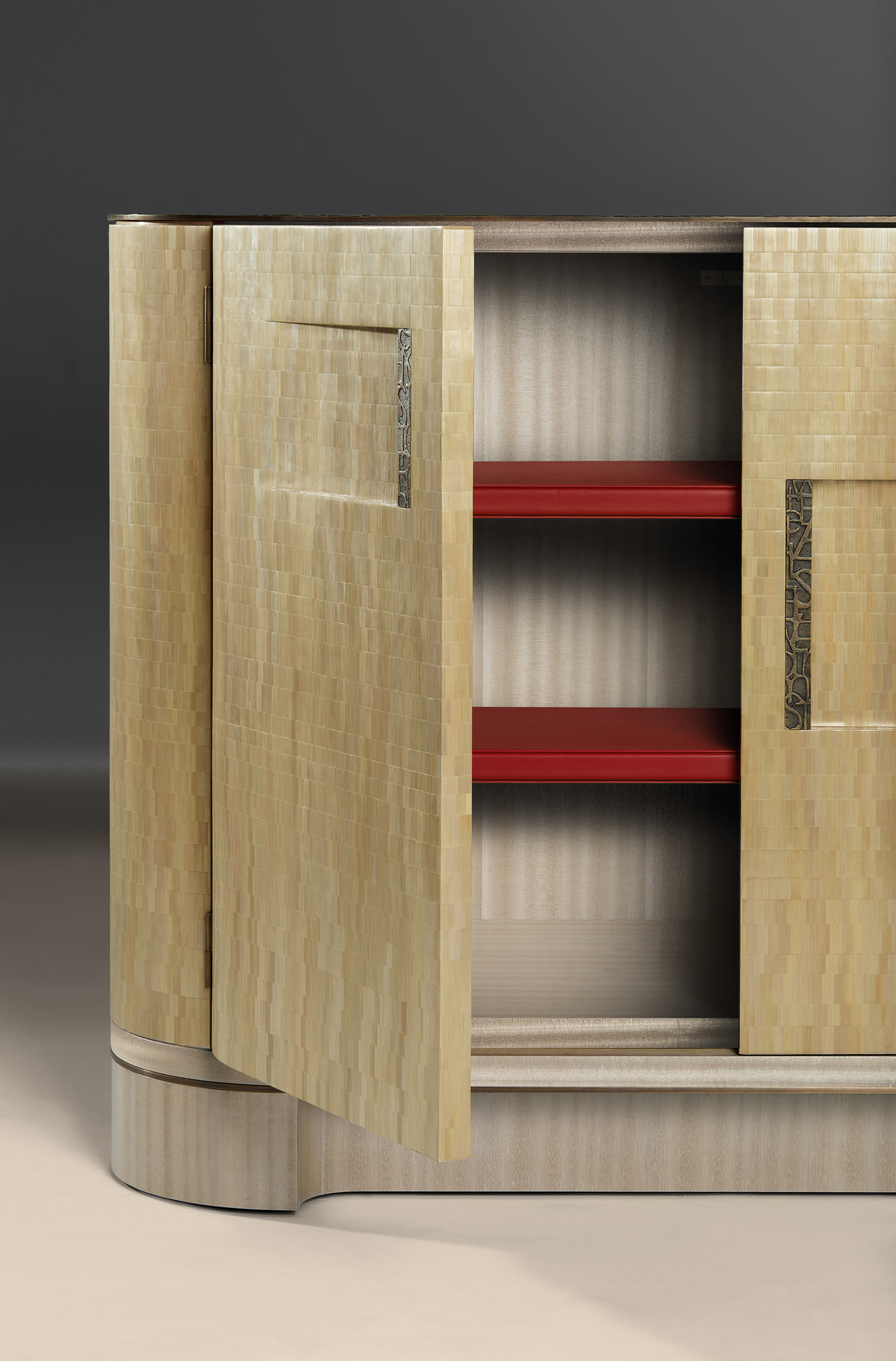 de sousa hughes alexander lamont Casque Bar Cabinet Burnished Metals Havana drawer detail