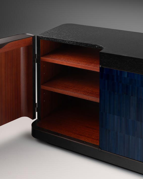 de sousa hughes alexander lamont estribor drinks cabinet 3 door deep blue open detail