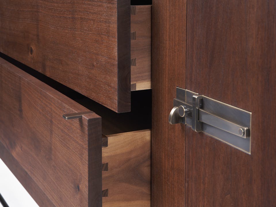 de sousa hughes mark albrecht Hardwood Credenza Standard Walnut latch drawer detail
