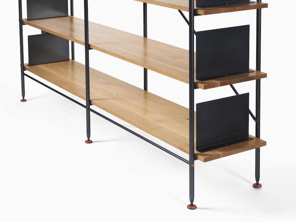 de sousa hughes mark albrecht harwood shelving oak book ends detail