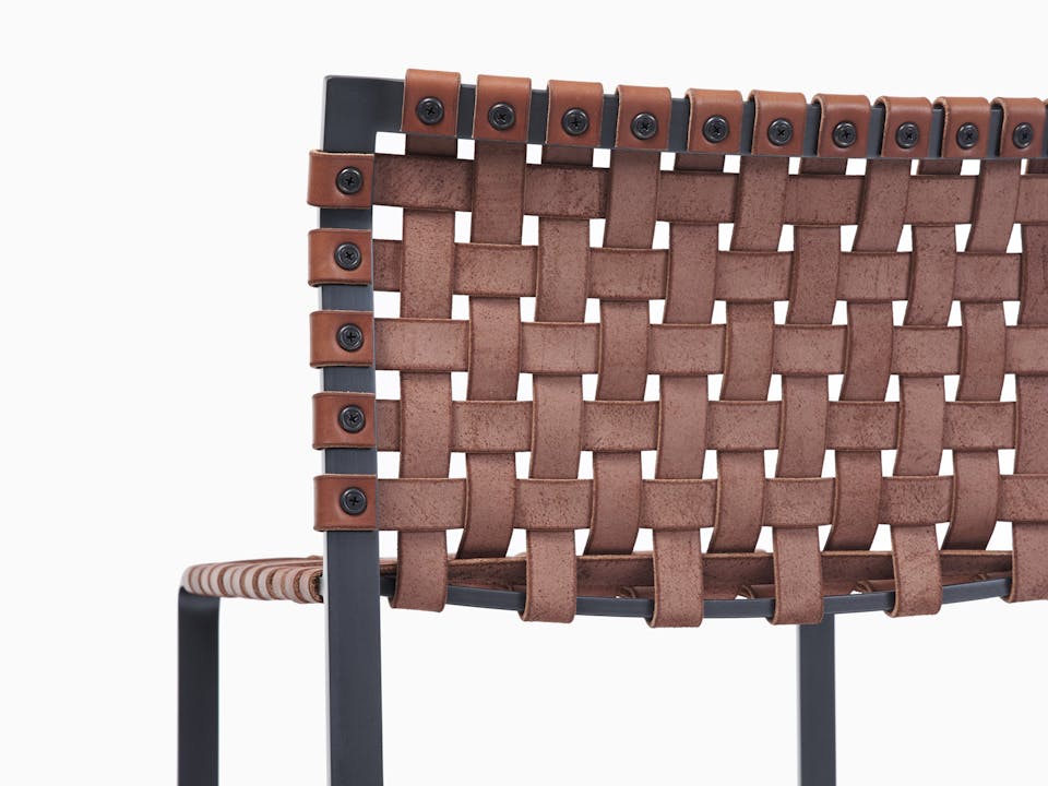 de sousa hughes mark albrecht Counter Stool Low Woven Back Black Steel Brown Taupe Back Detail 2