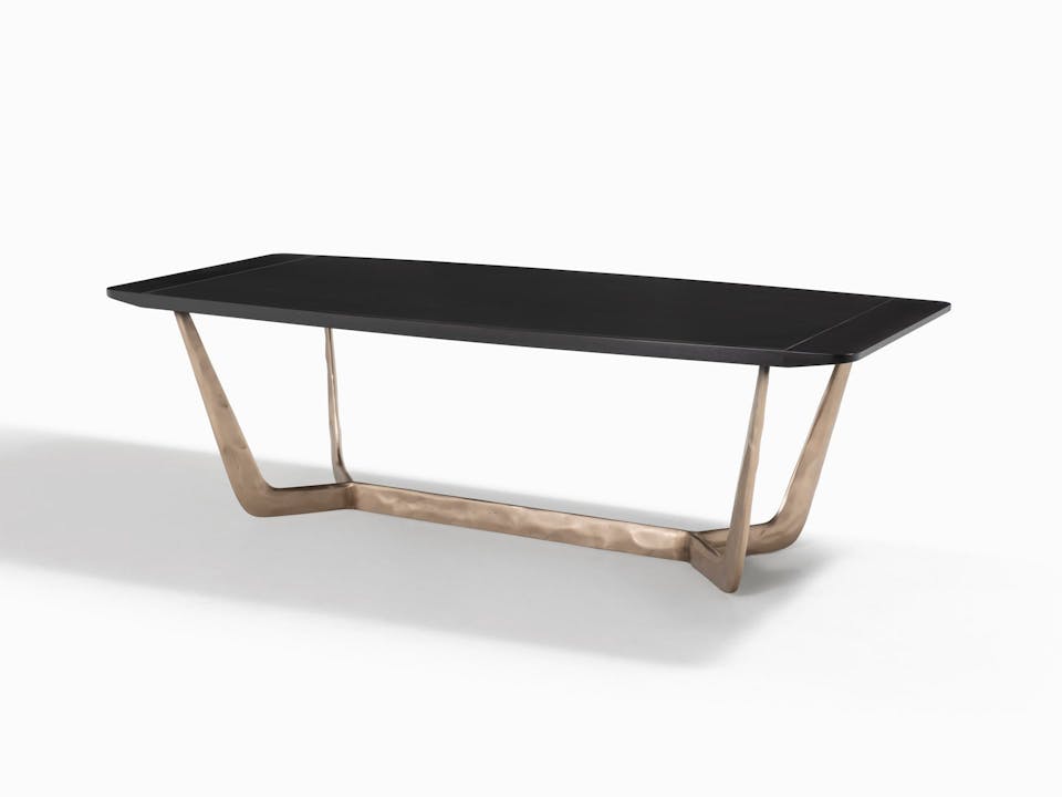 de sousa hughes mattaliano regatta dining table side angle dark top
