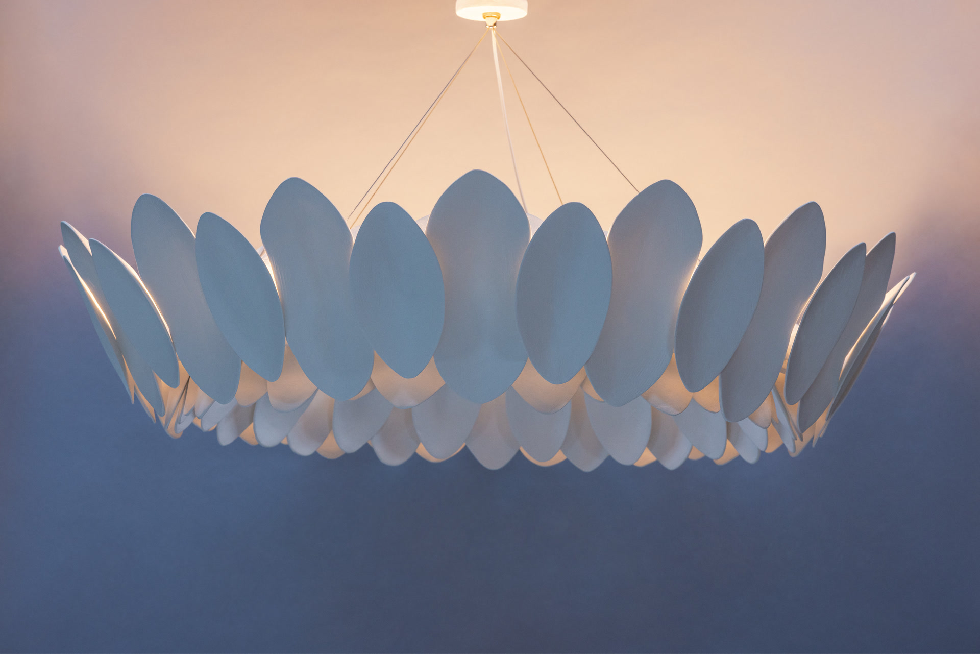 de sousa hughes stephen antonson Petal Chandelier illuminated
