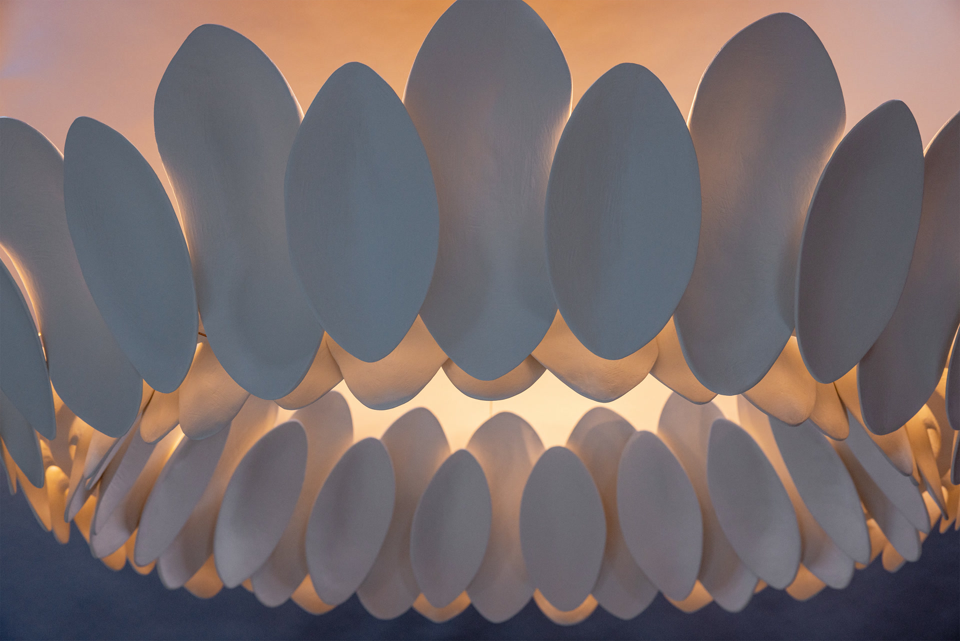 de sousa hughes stephen antonson Petal Chandelier detail illuminated