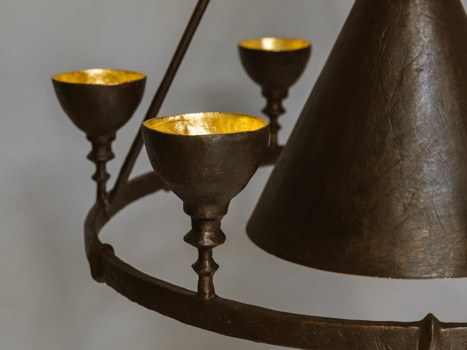 Olympia Chandelier bronze finish gilded cups detail 3