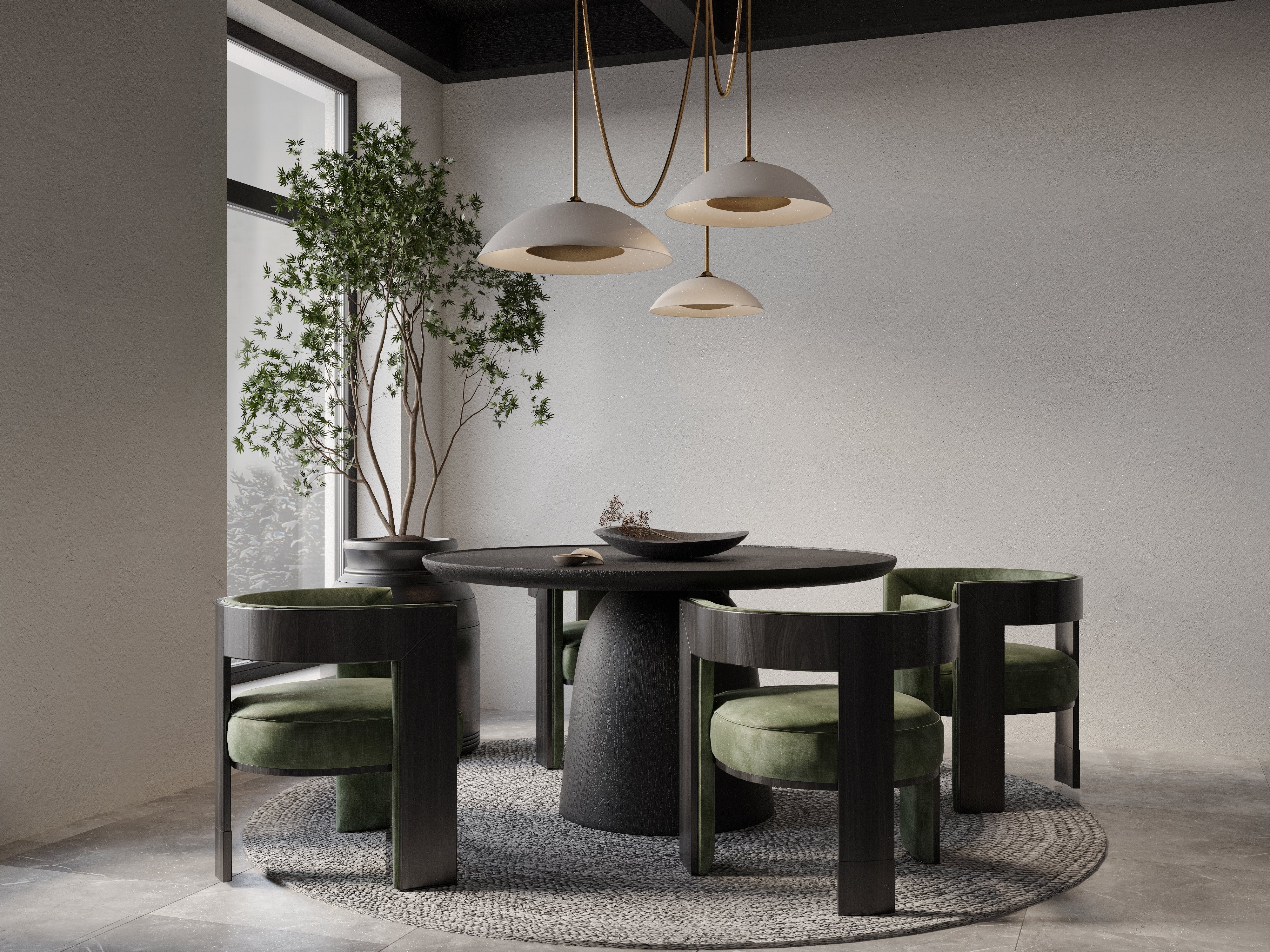 de sousa hughes ted bradley Linen Matte Porcelain Satin Brass domes swag pendants