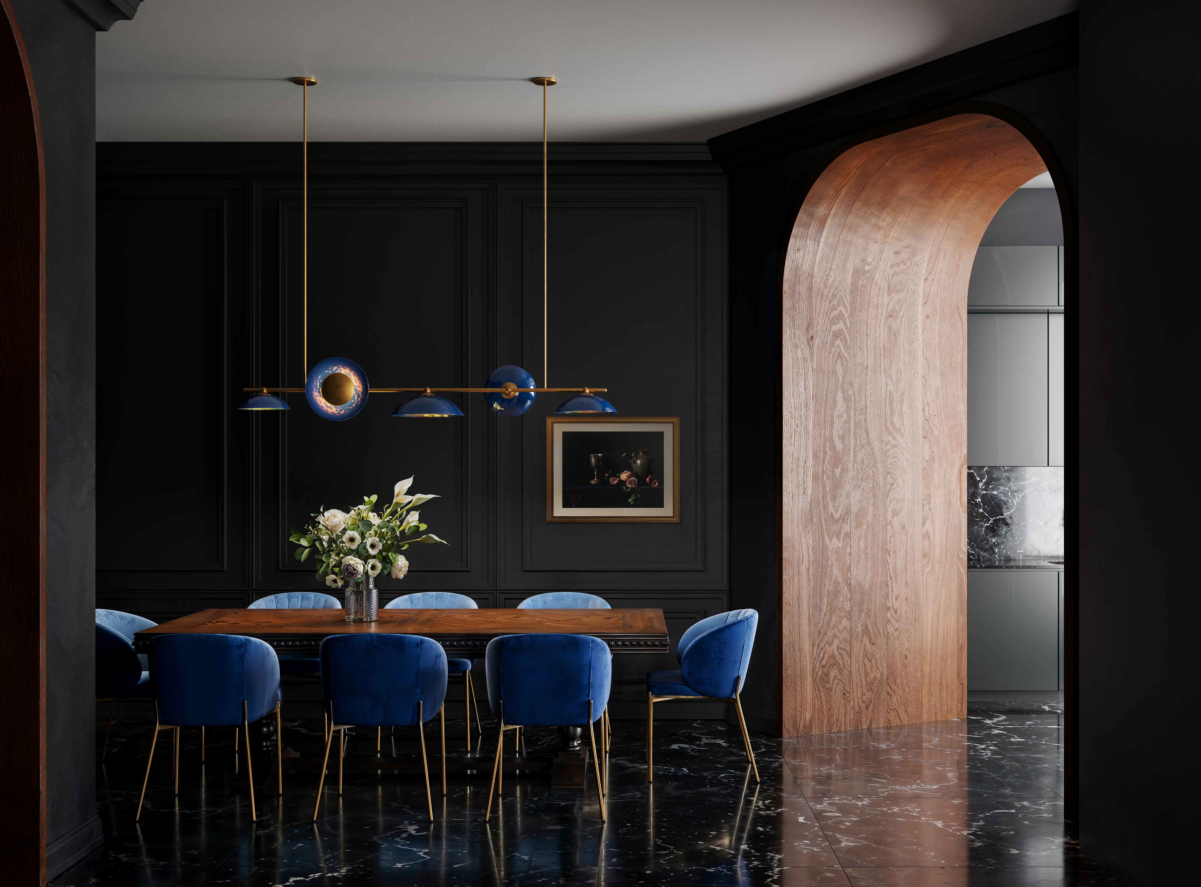 de sousa hughes ted bradley Ocean Blue Porcelain Satin Brass domes armature