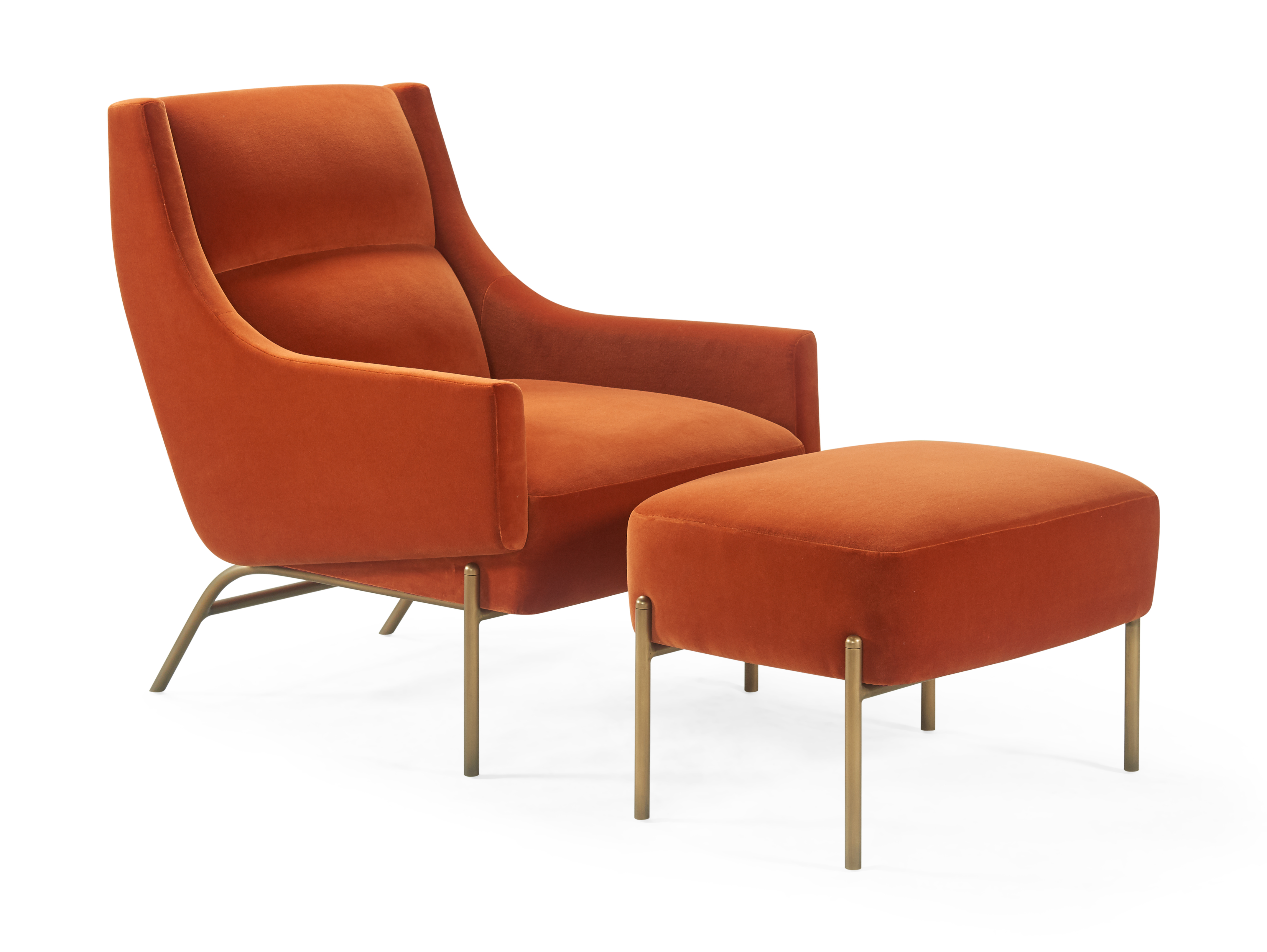 de sousa hughes atelier purcell VistaLoungeChairandOttoman VS LC 01VS OT 01 BurntOrangeFabric LightBronzeLegs,