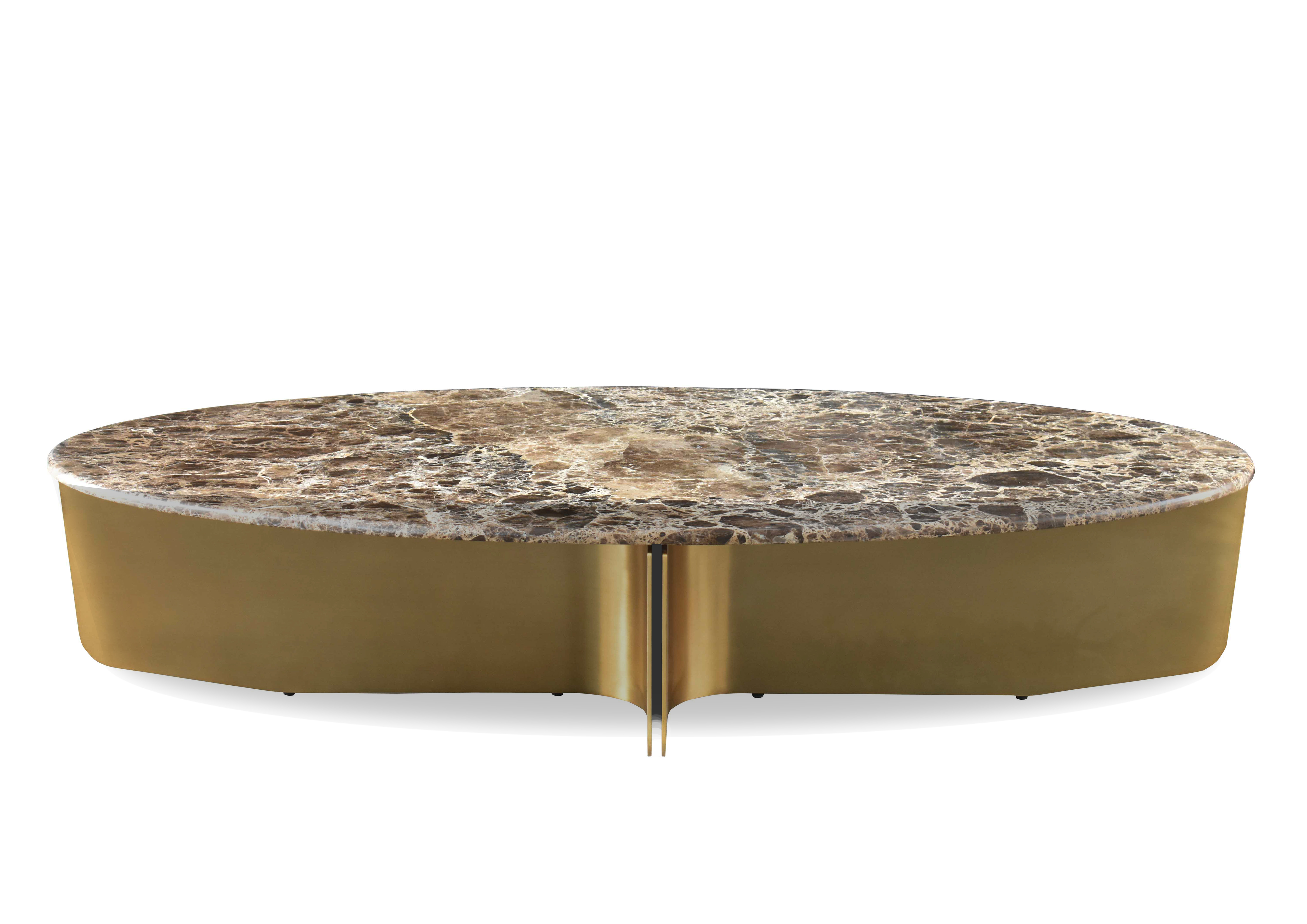 de sousa hughes atelier purcell BowMarbleCoffeeTable1 BrushedBrass&EmperadorBrown