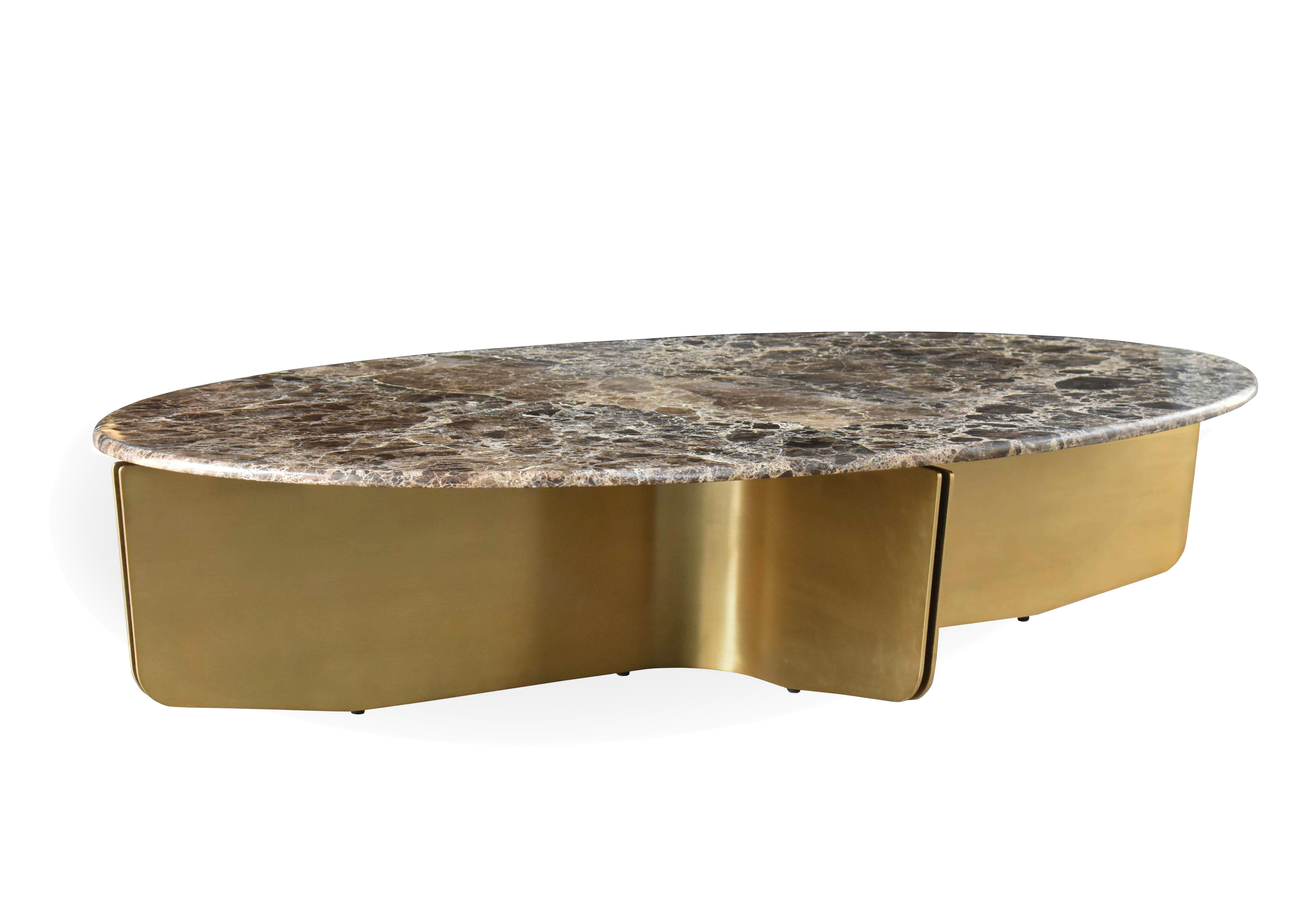 de sousa hughes atelier purcell BowMarbleCoffeeTable2 BrushedBrass&EmperadorBrown