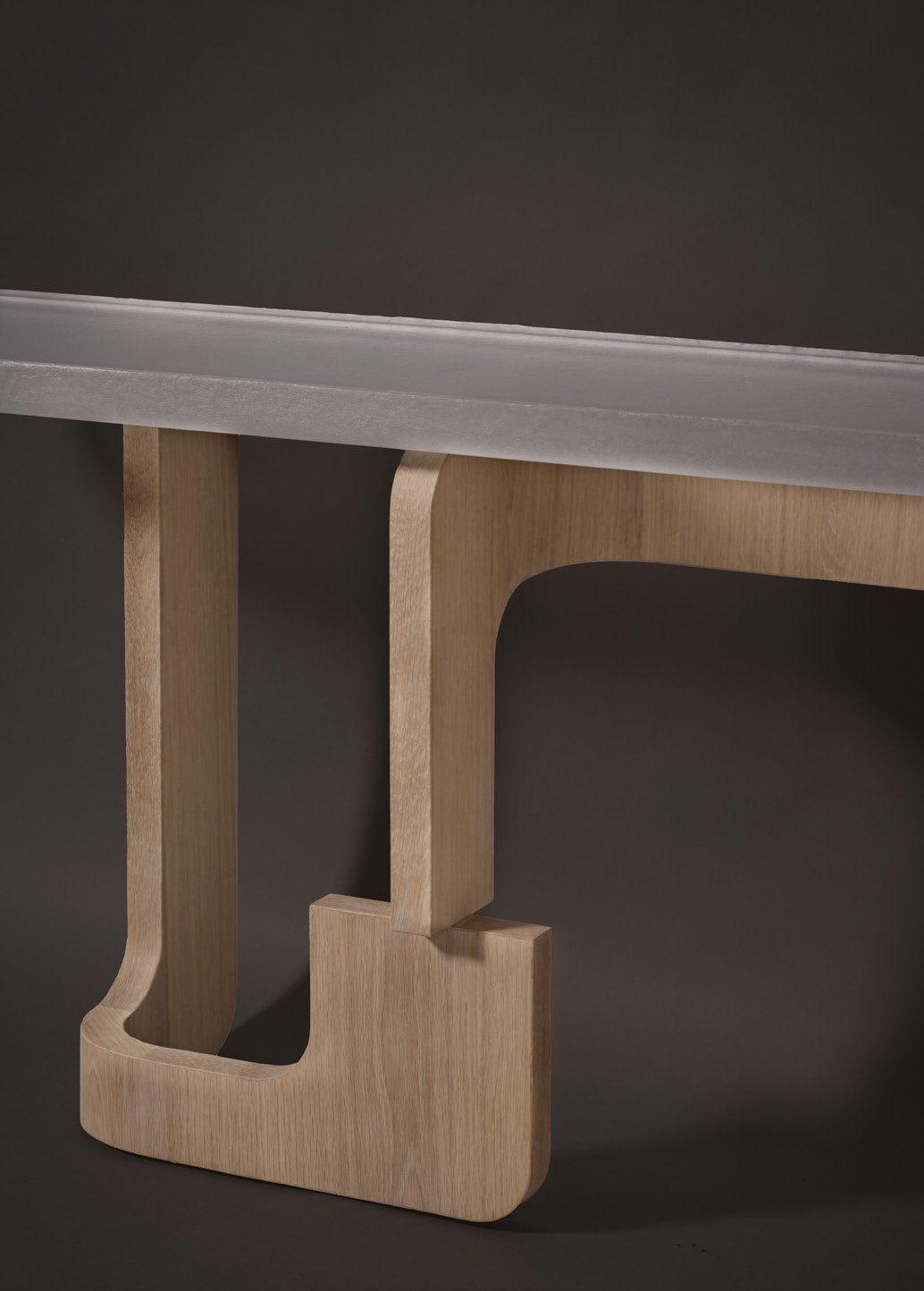 de sousa hughes john pomp Unearthed Honed Glass White Oak Console detail