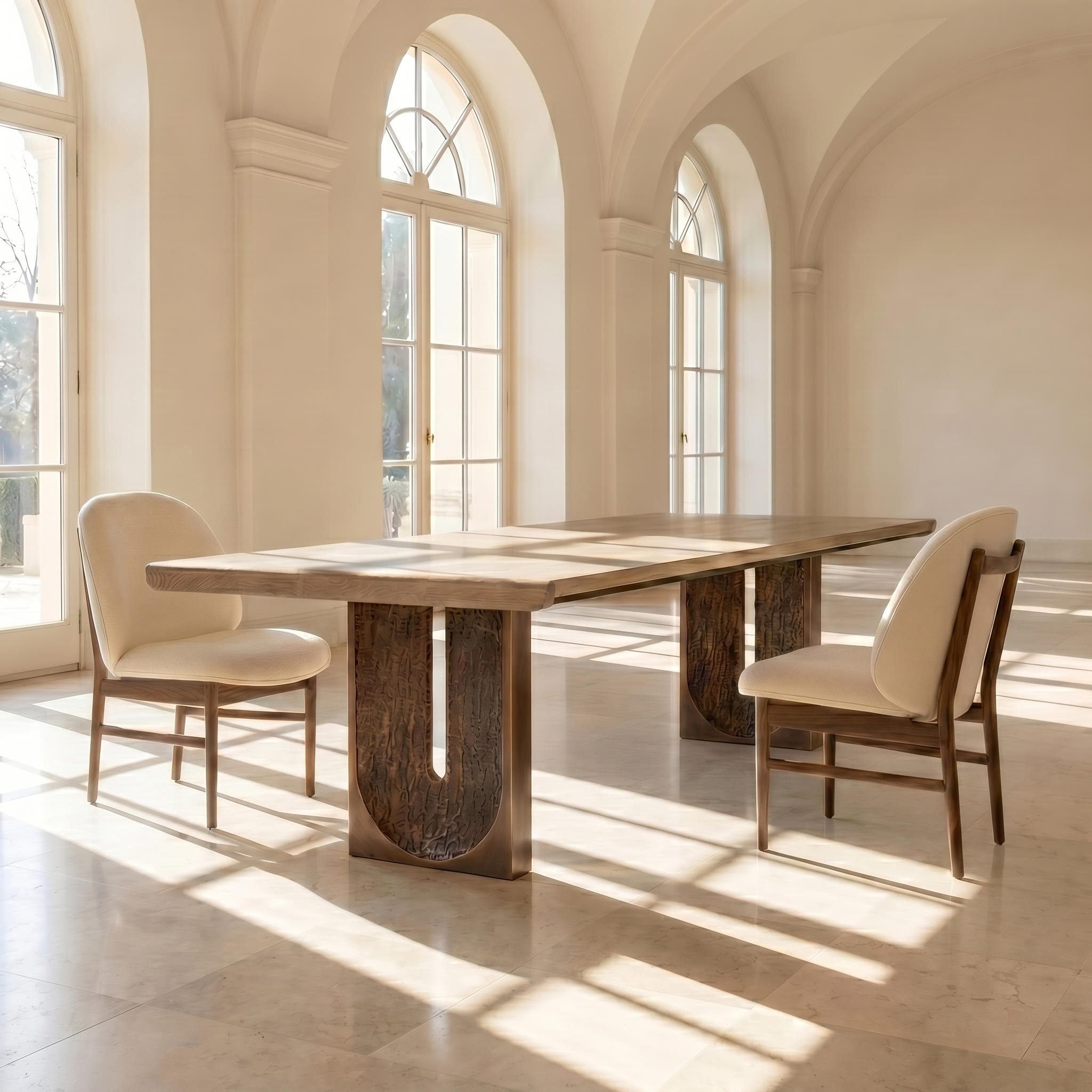 de sousa hughes troscan cloister dining table bronze base install image 2