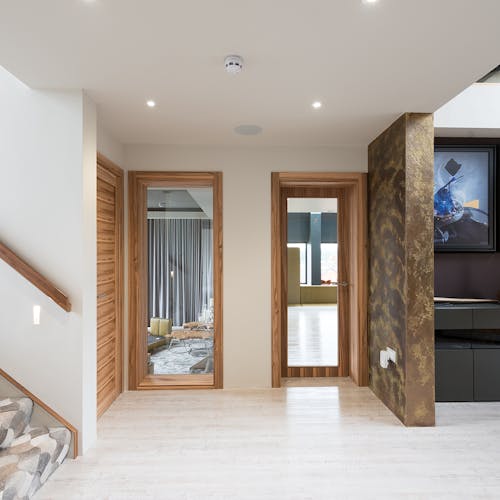 Satin Walnut single leaf internal door - Gio Glass by Deuren
