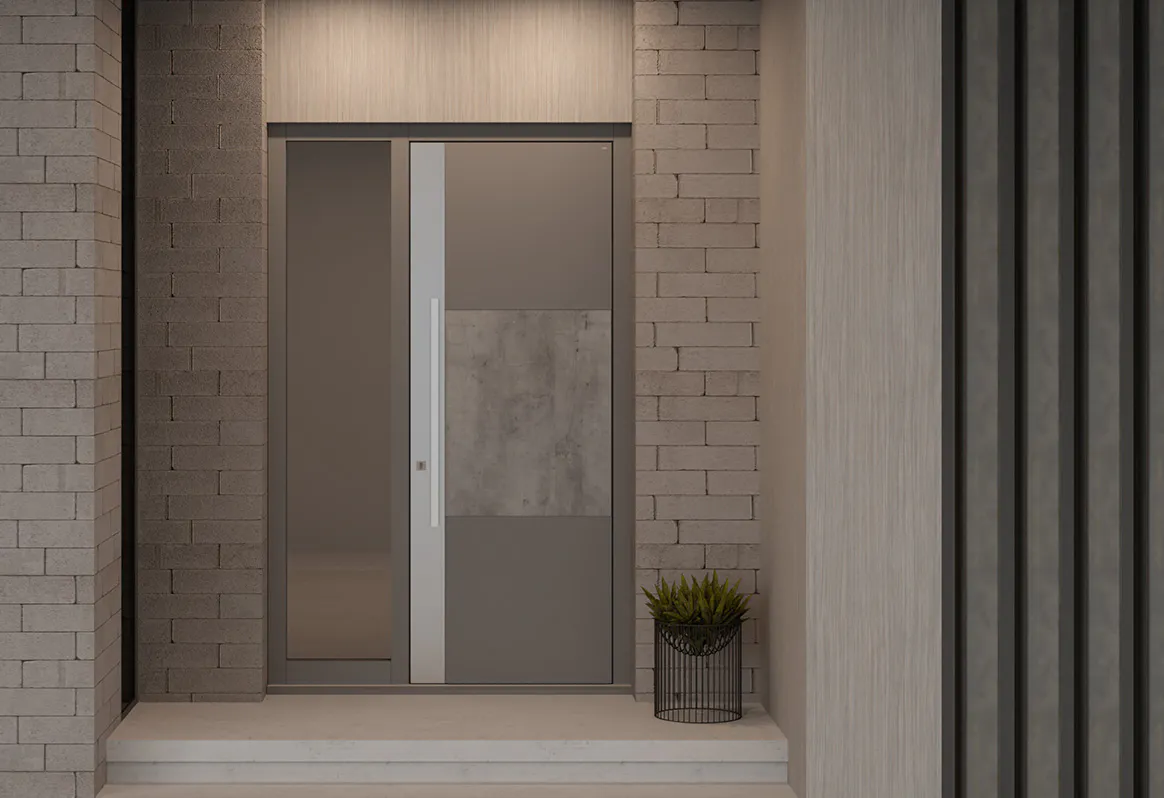 modern sleek beige bespoke wooden front door